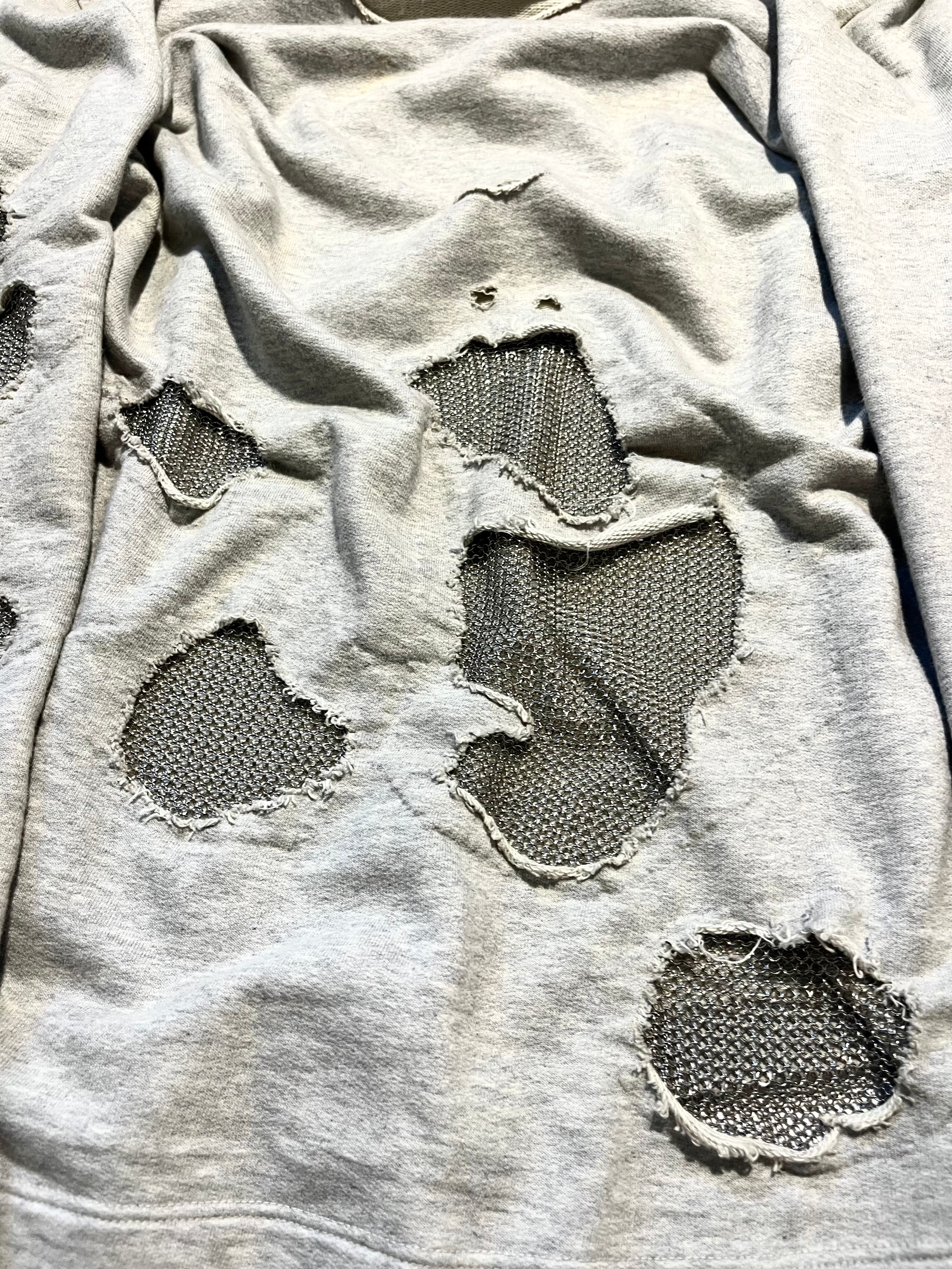 BALMAIN SS11 GRAY SHOTGUN DISTRESSED CHAINMAIL SWEATSHIRT BY CRISTOPHE DECARNIN SIZE 40