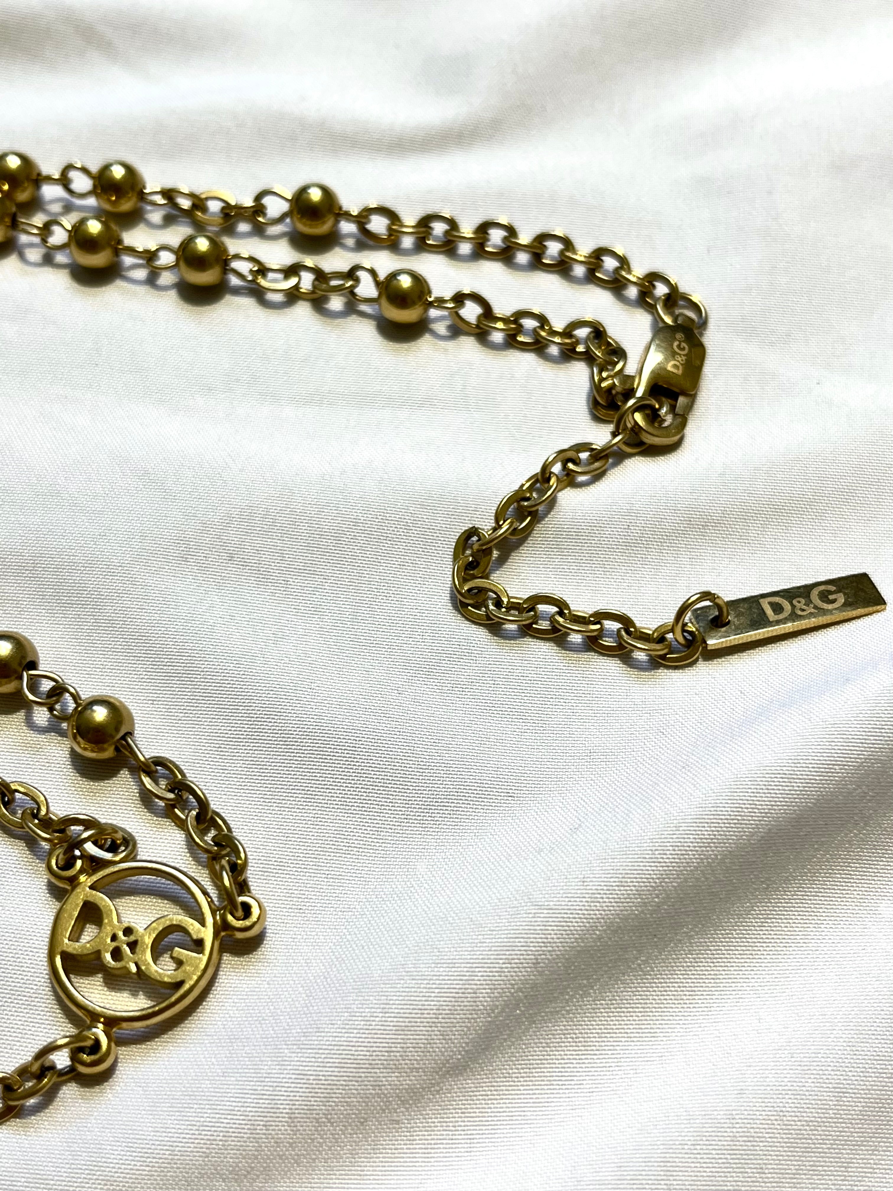 DOLCE & GABANNA GOLDEN SPELLOUT CHARM ROSARY JESUS CROSS NECKLACE