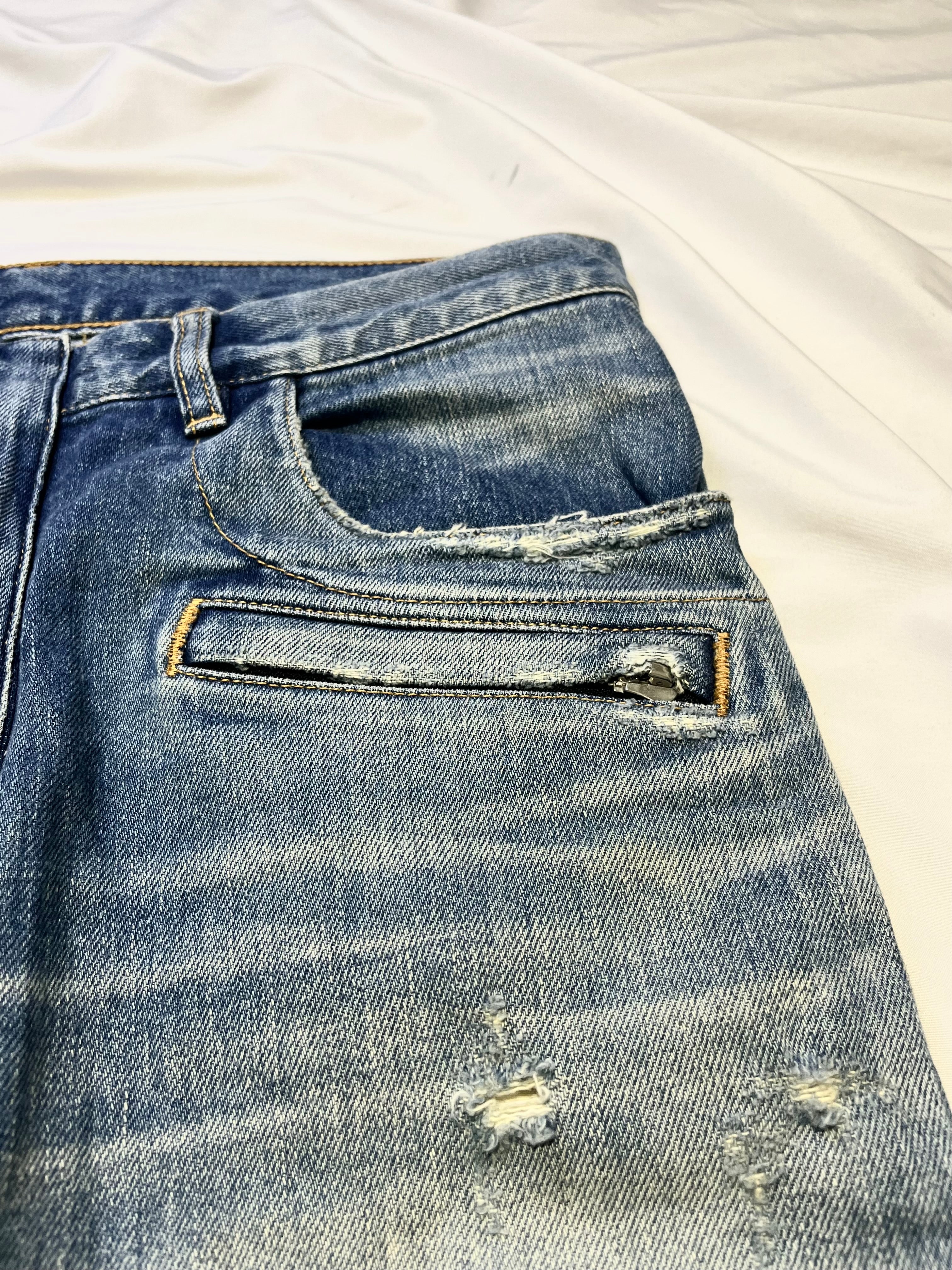 BALMAIN DESTROYED CRASH BIKER DENIM BY OLIVIER ROUSTEING
