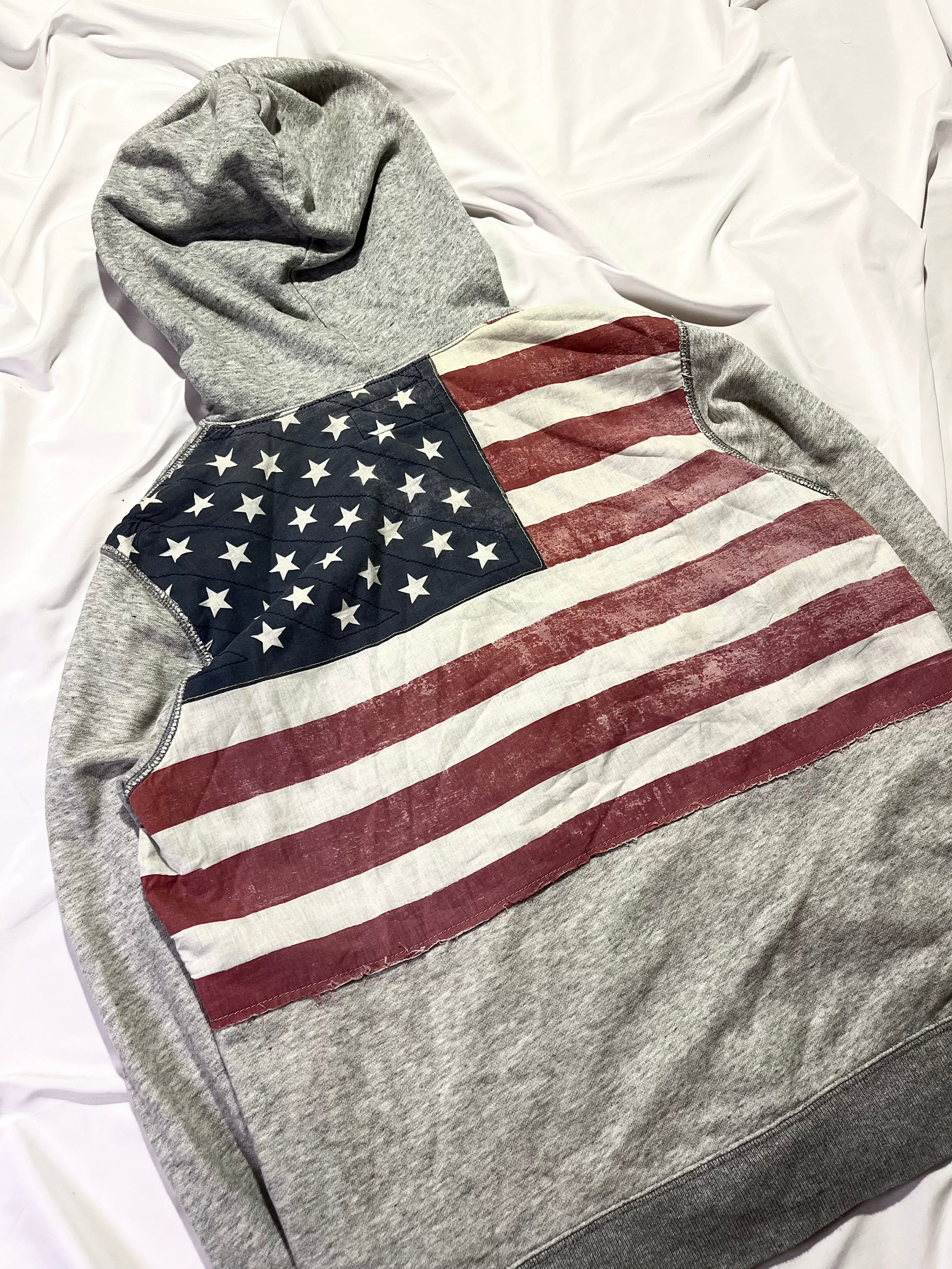 RALPH LAUREN DENIM & SUPPLY US FLAG EMBROIDERED ZIP-UP HOODIE IN L