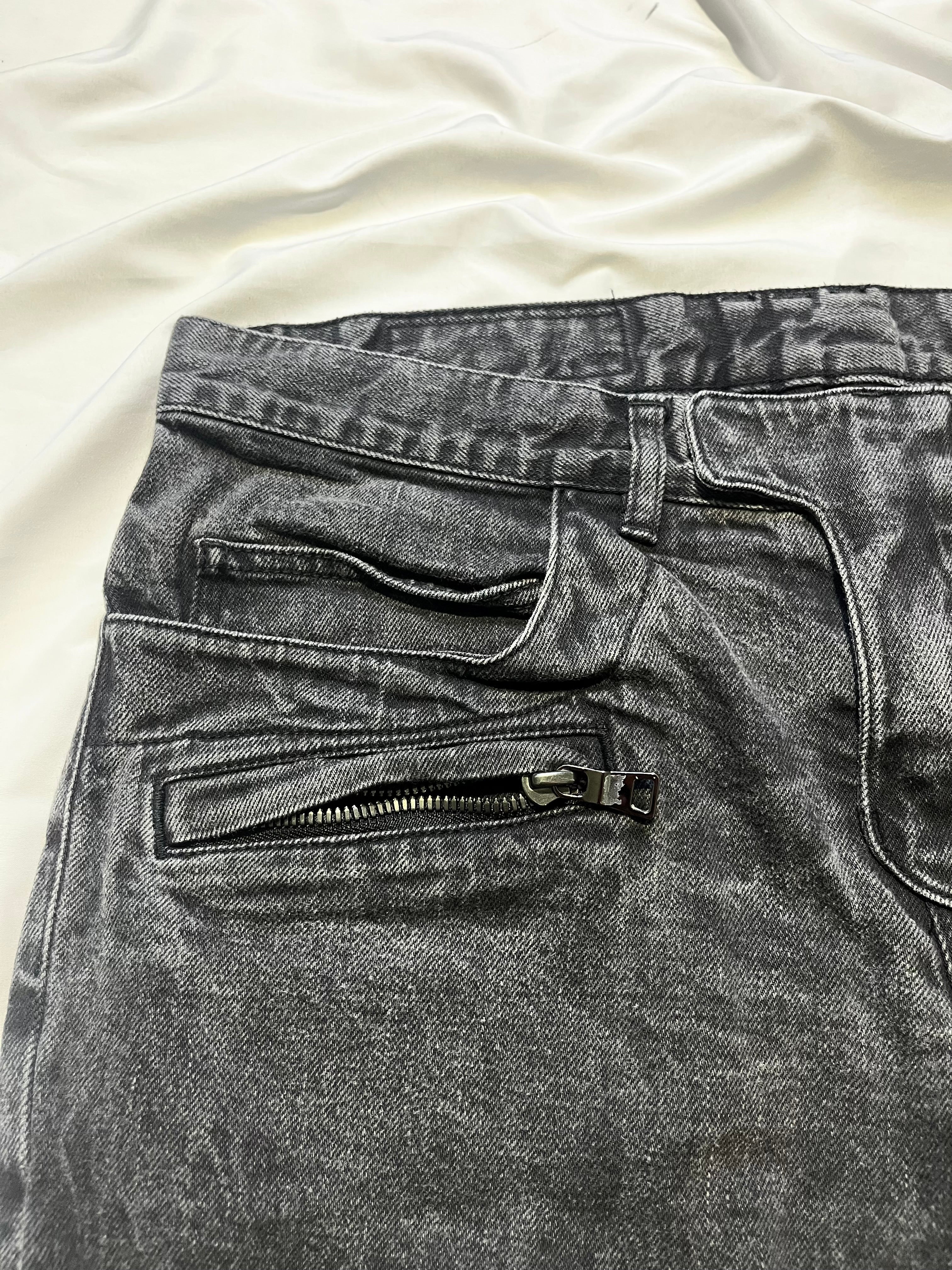 BALMAIN ACID WASH GREY BIKER DENIM BY OLIVIER ROUSTEING