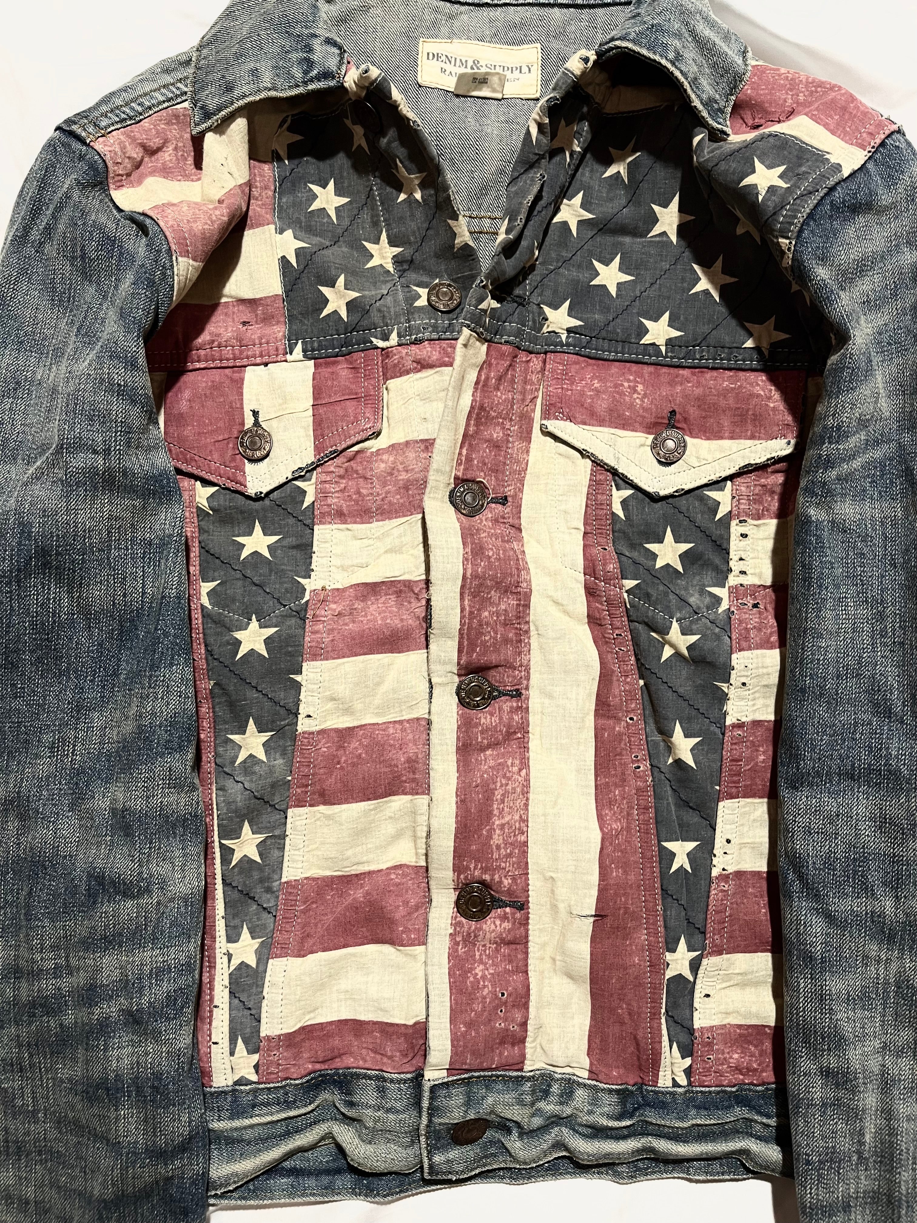 RALPH LAUREN DENIM & SUPPLY US FLAG DENIM TRUCKER JACKETS IN S