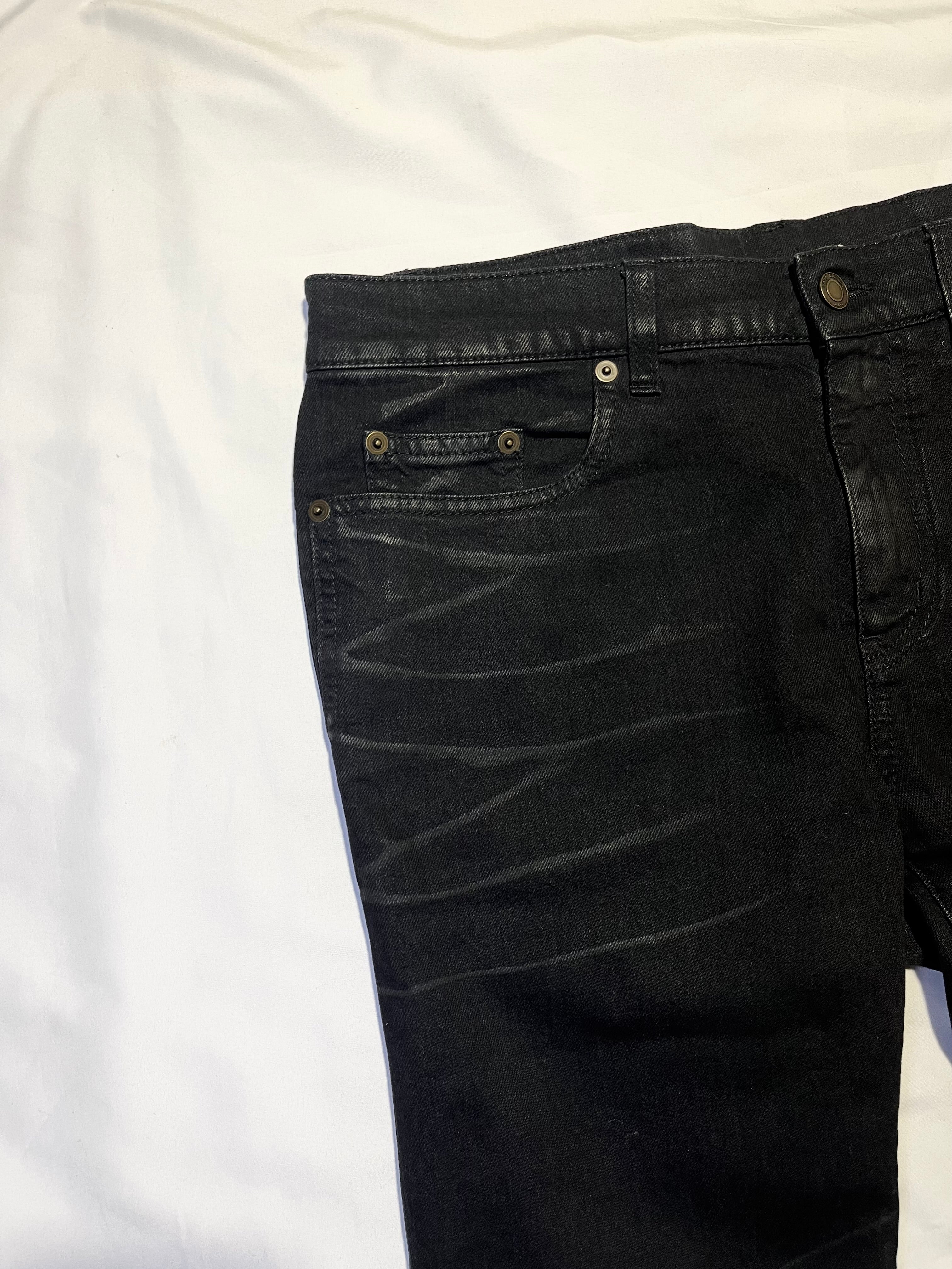 SAINT LAURENT D21 WHISKERED WAX DENIM BY HEDI SLIMANE IN W32