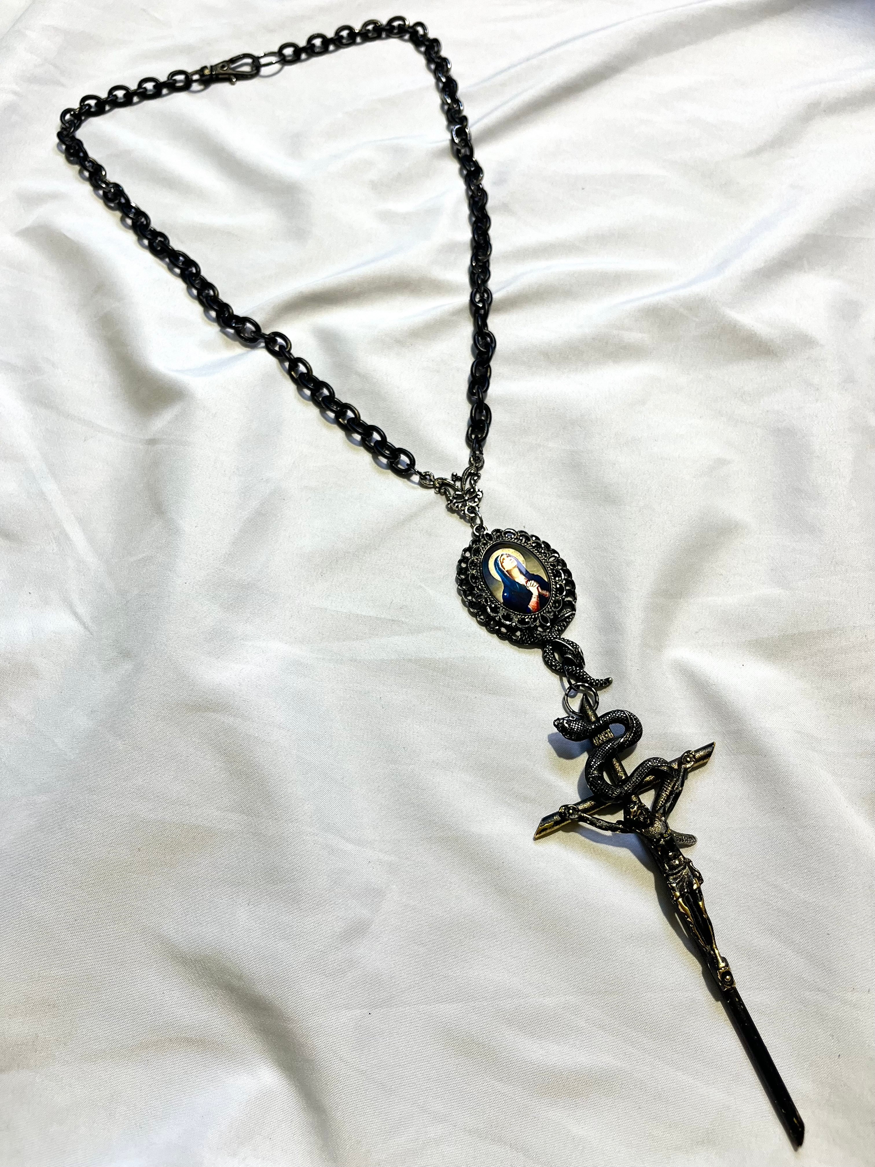 JEAN PAUL GAULTIER 1999 1/1 JESUS CROSS MOTHER MARY SNAKE NECKLACE