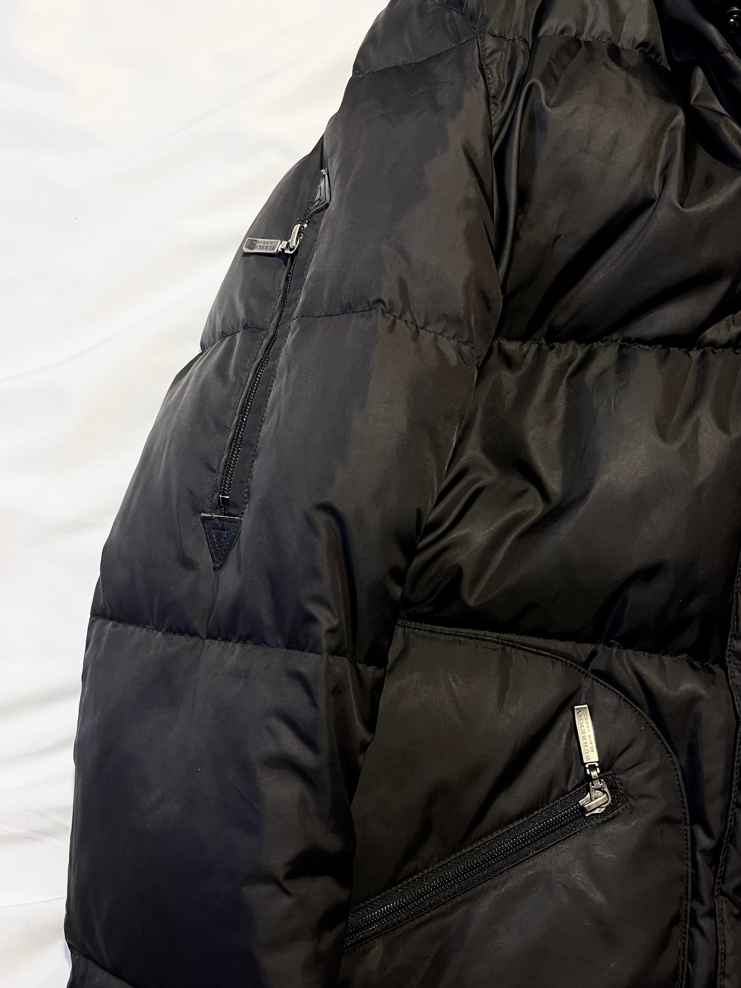 BURBERRY BLACK LABEL 2009 BLACK REAL FUR OG NOVA CHECK PUFFER DOWN JACKET