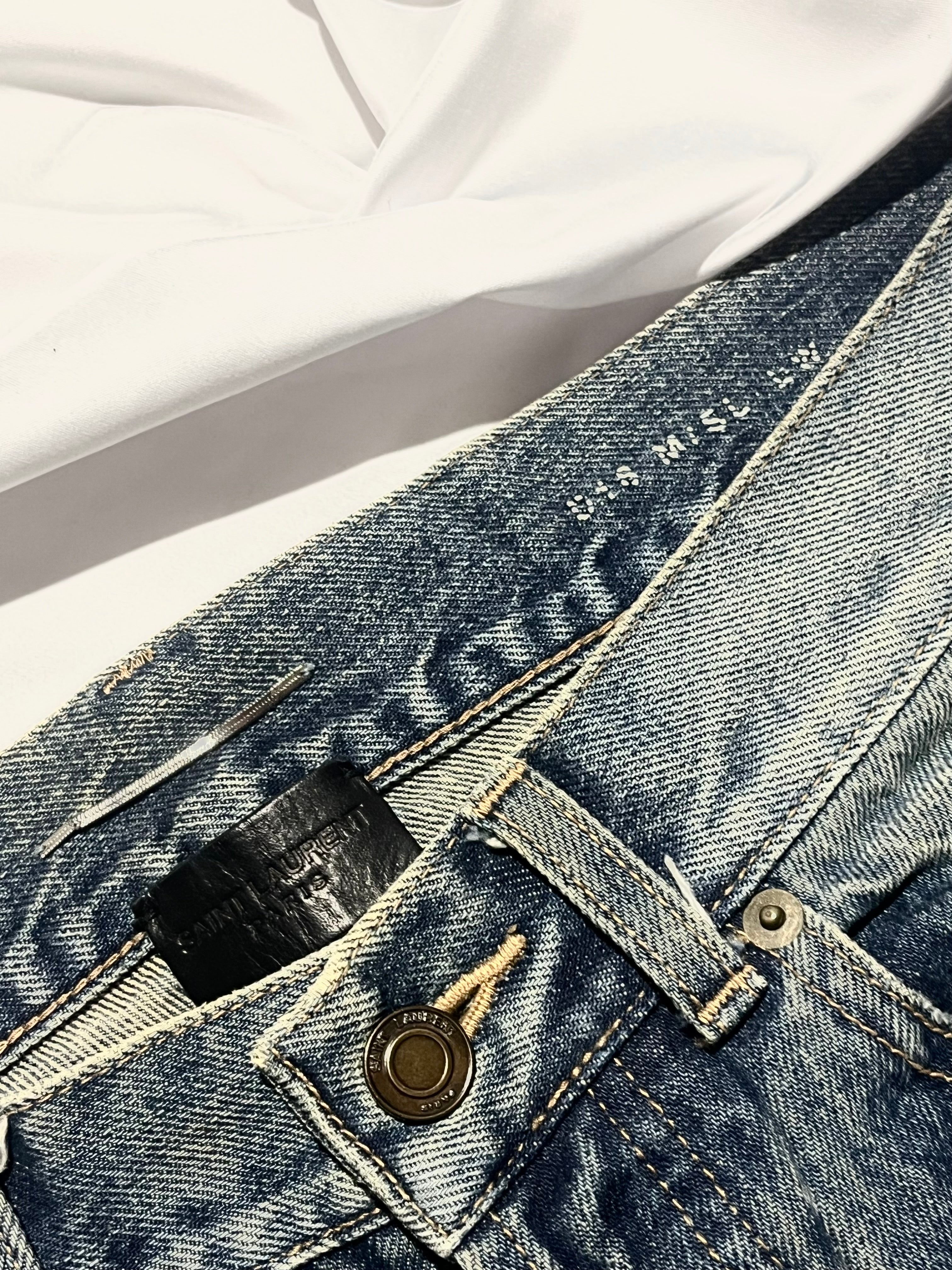 SAINT LAURENT FW19 D18 PAISLEY BANDANA DENIM BY ANTHONY VACCARELLO IN W30