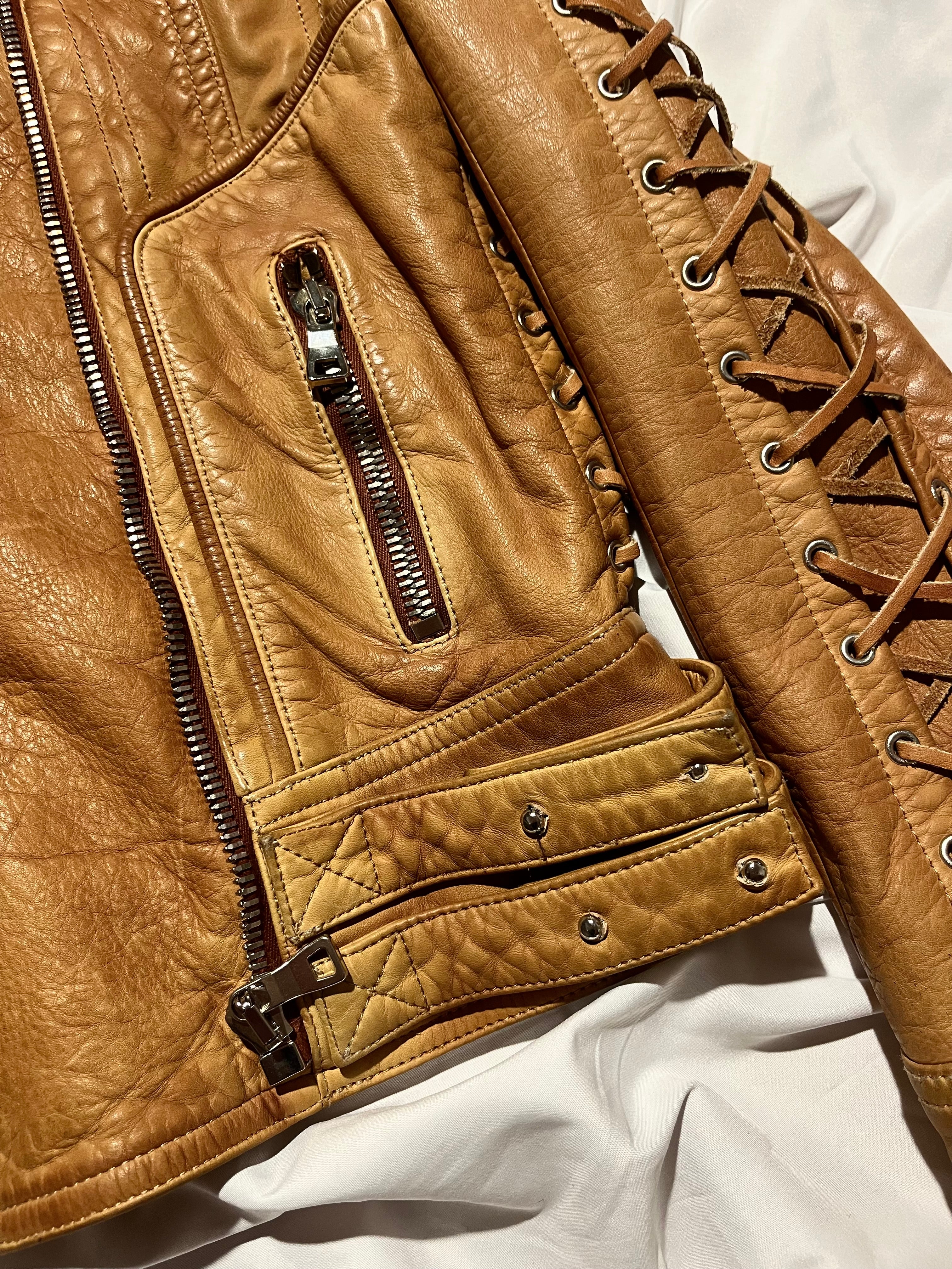 BALMAIN STITCHED SLEEVES PERFECTO BIKER JACKET IN 36 BY OLIVIER ROUSTEING