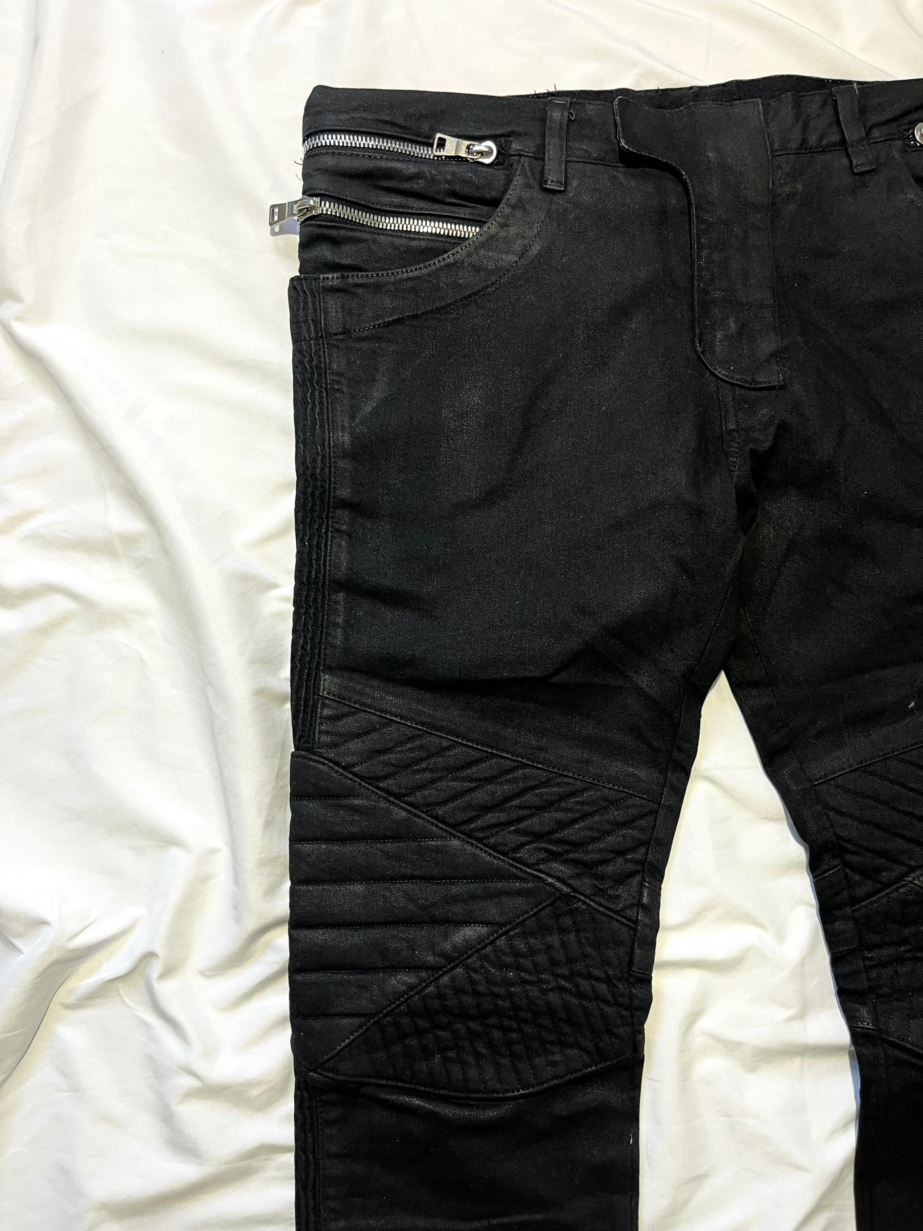 BALMAIN FW14 MULTI ZIPPER WAXED BIKER DENIM BY OLIVIER ROUSTEING