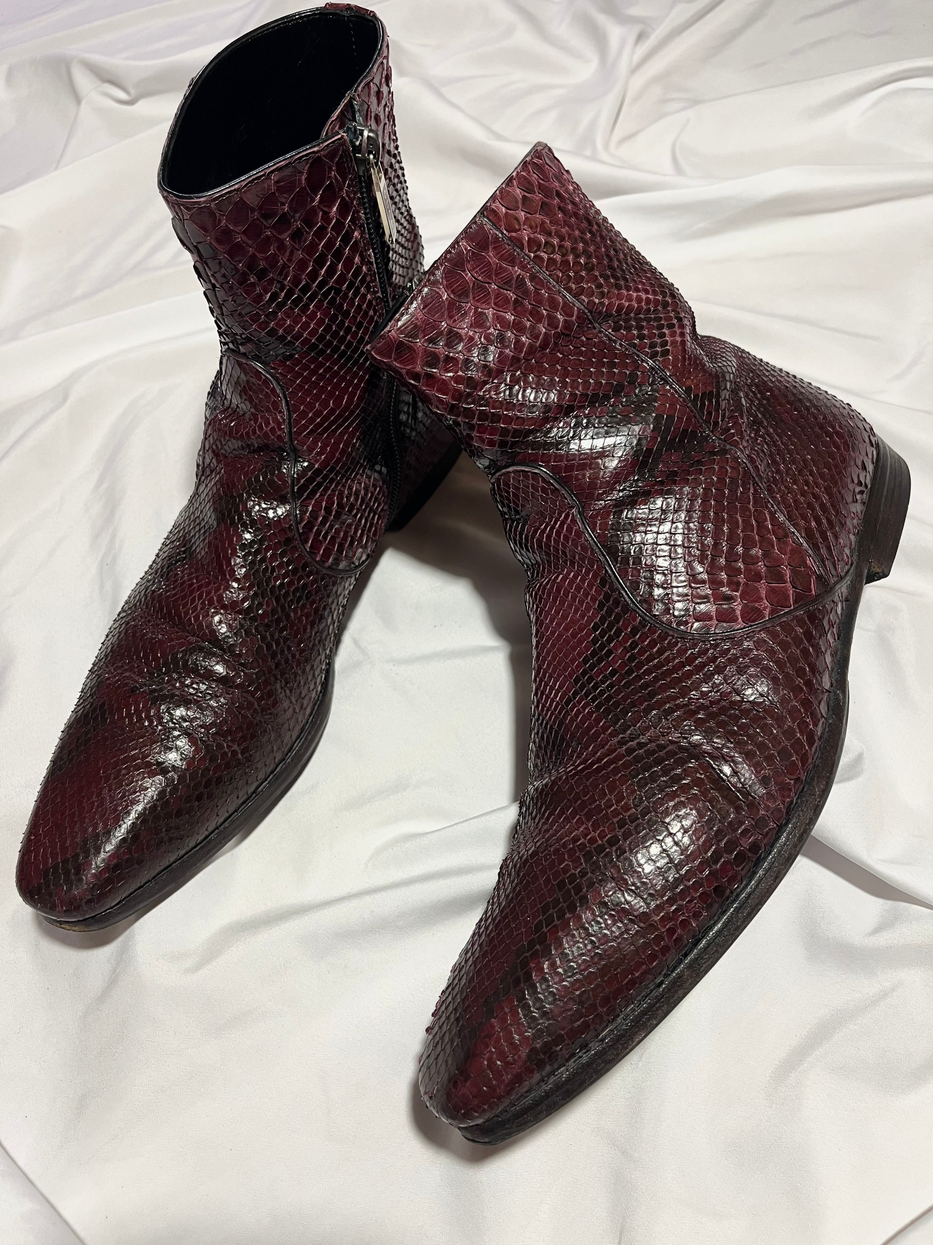 GUCCI PYTHON BURGUNDY LEATHER VINTAGE CHELSEA BOOTS