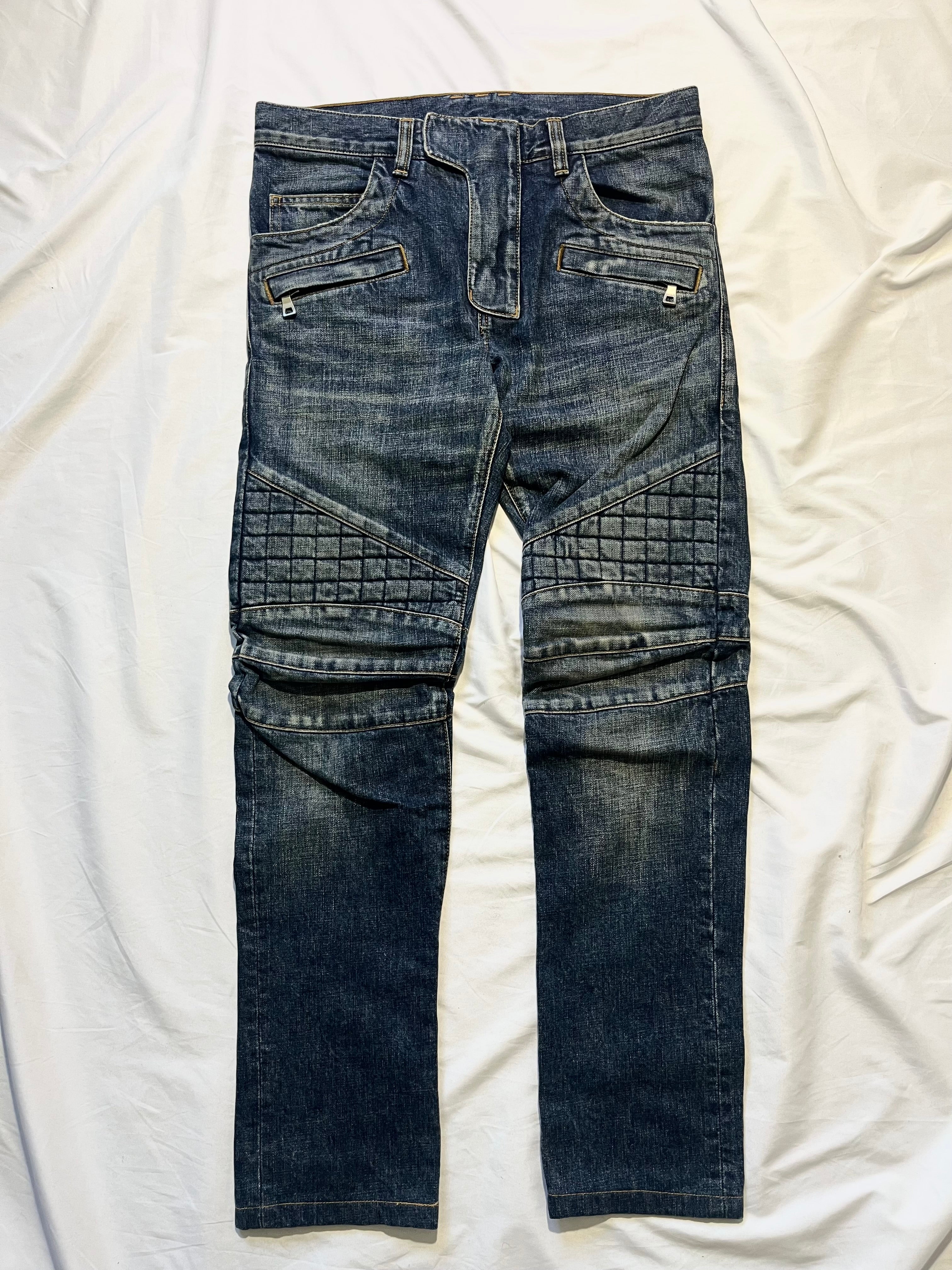 BALMAIN FW12 QUILTED SQUARE PADDED BIKER DENIM BY OLIVIER ROUSTEING