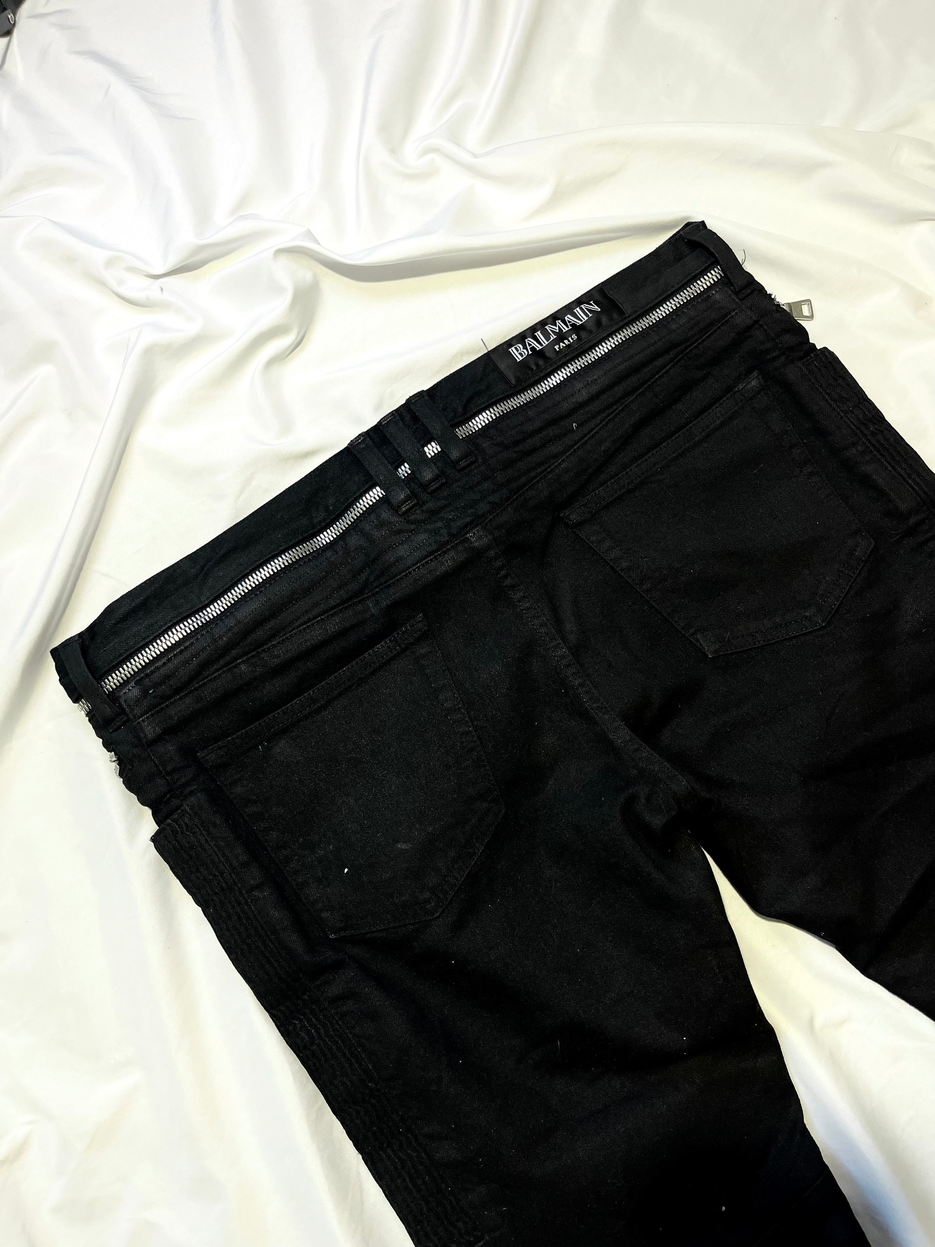 BALMAIN FW14 MULTI ZIPPER WAXED BIKER DENIM BY OLIVIER ROUSTEING