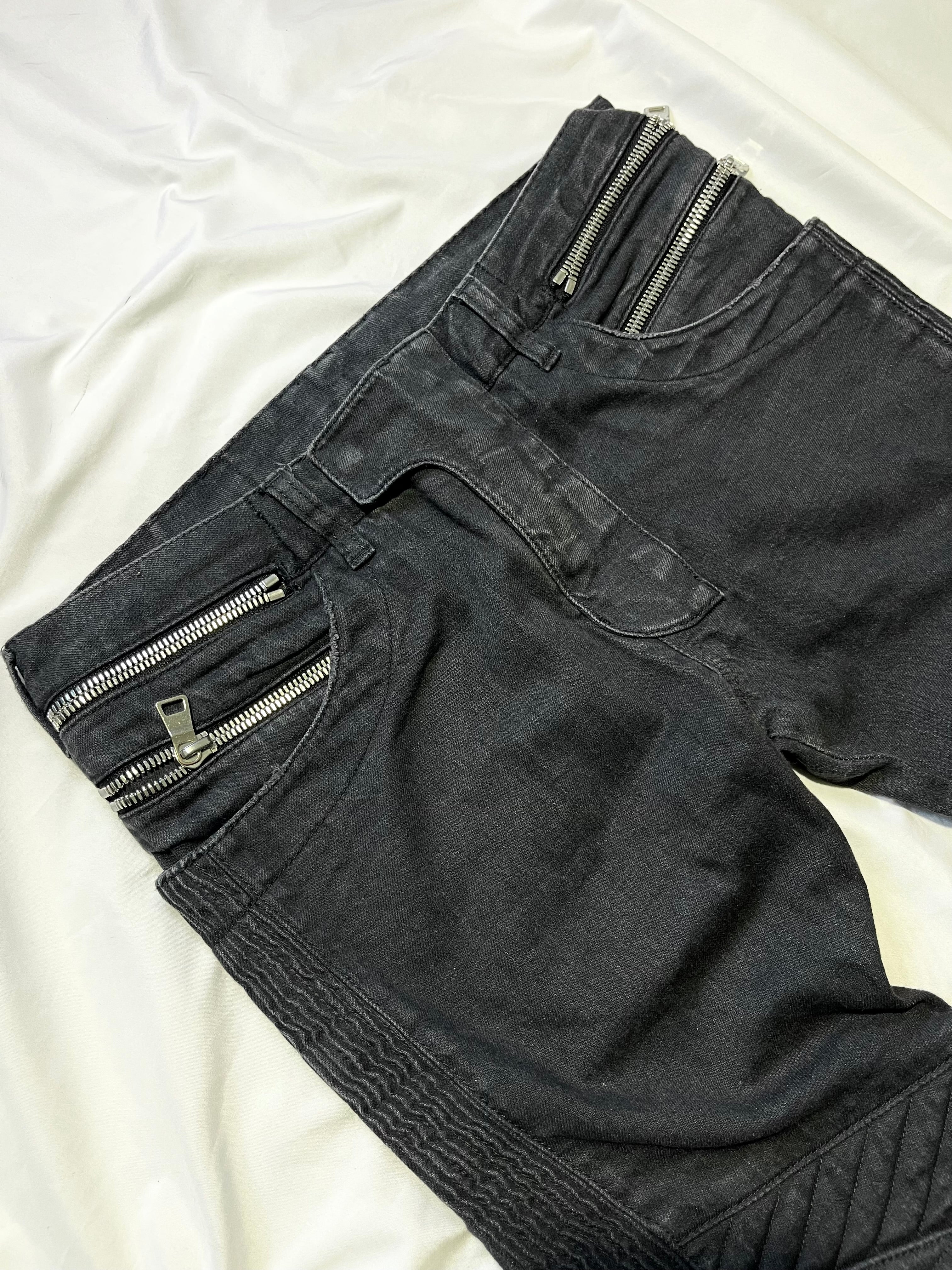 BALMAIN FW14 MULTI ZIPPER GREY BIKER DENIM BY OLIVIER ROUSTEING