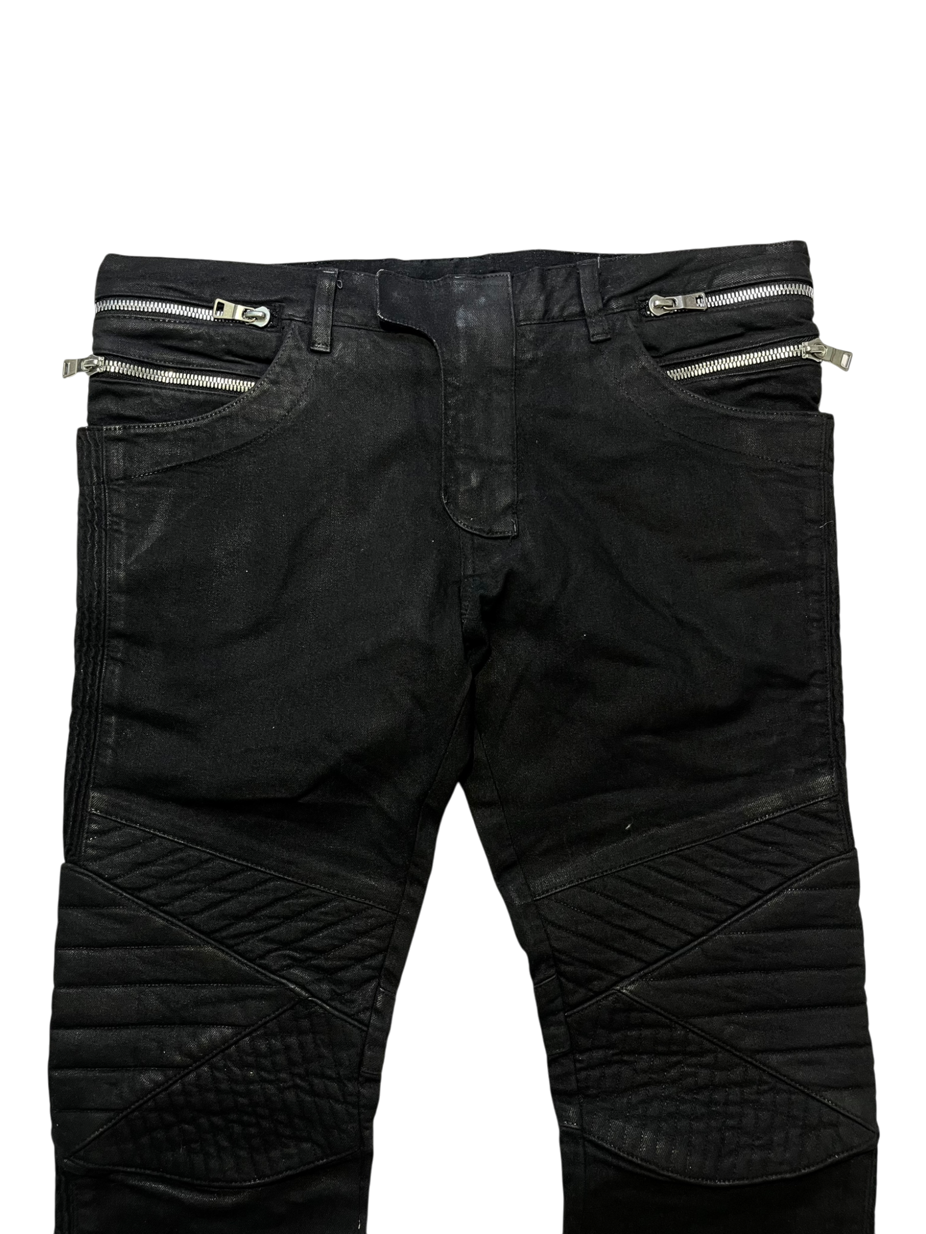 BALMAIN FW14 MULTI ZIPPER WAXED BIKER DENIM BY OLIVIER ROUSTEING