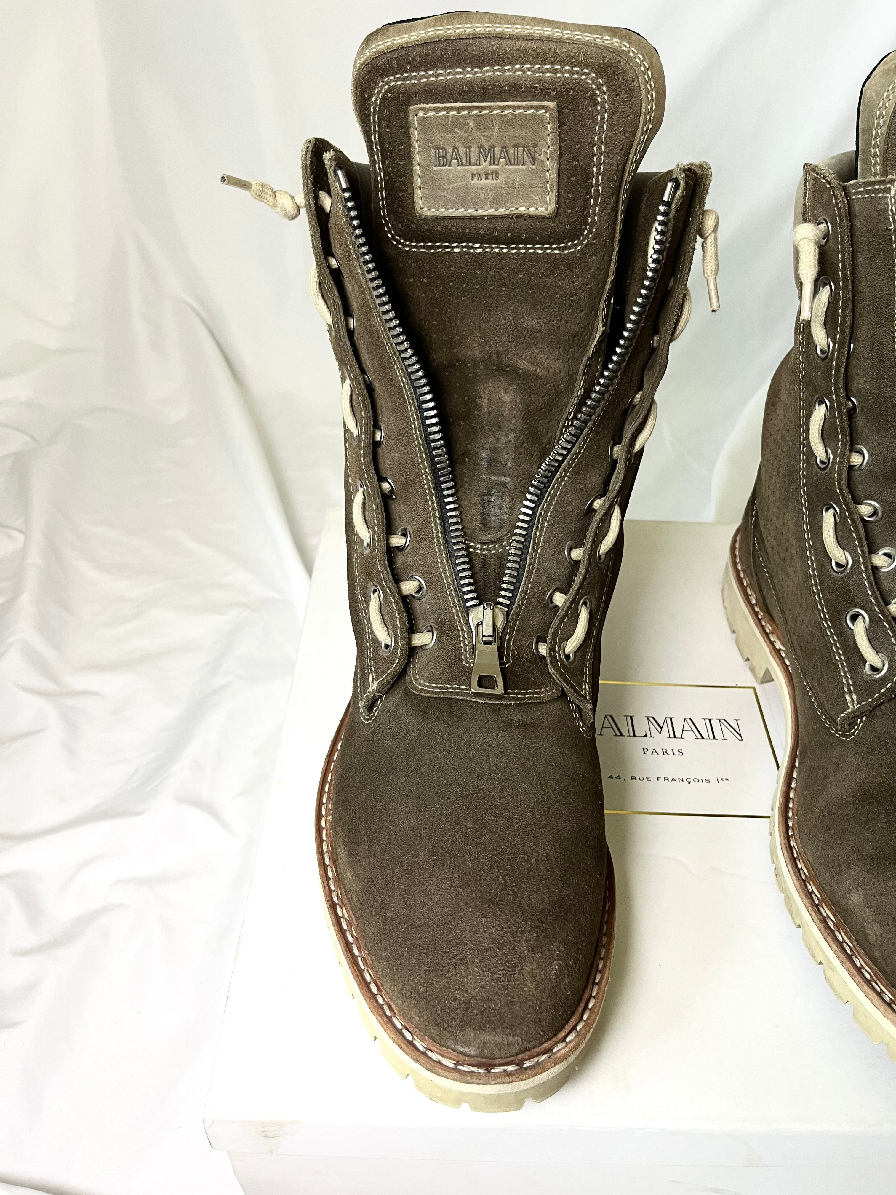 BALMAIN BROWN SUEDE ZIP RANGER BOOTS IN 45