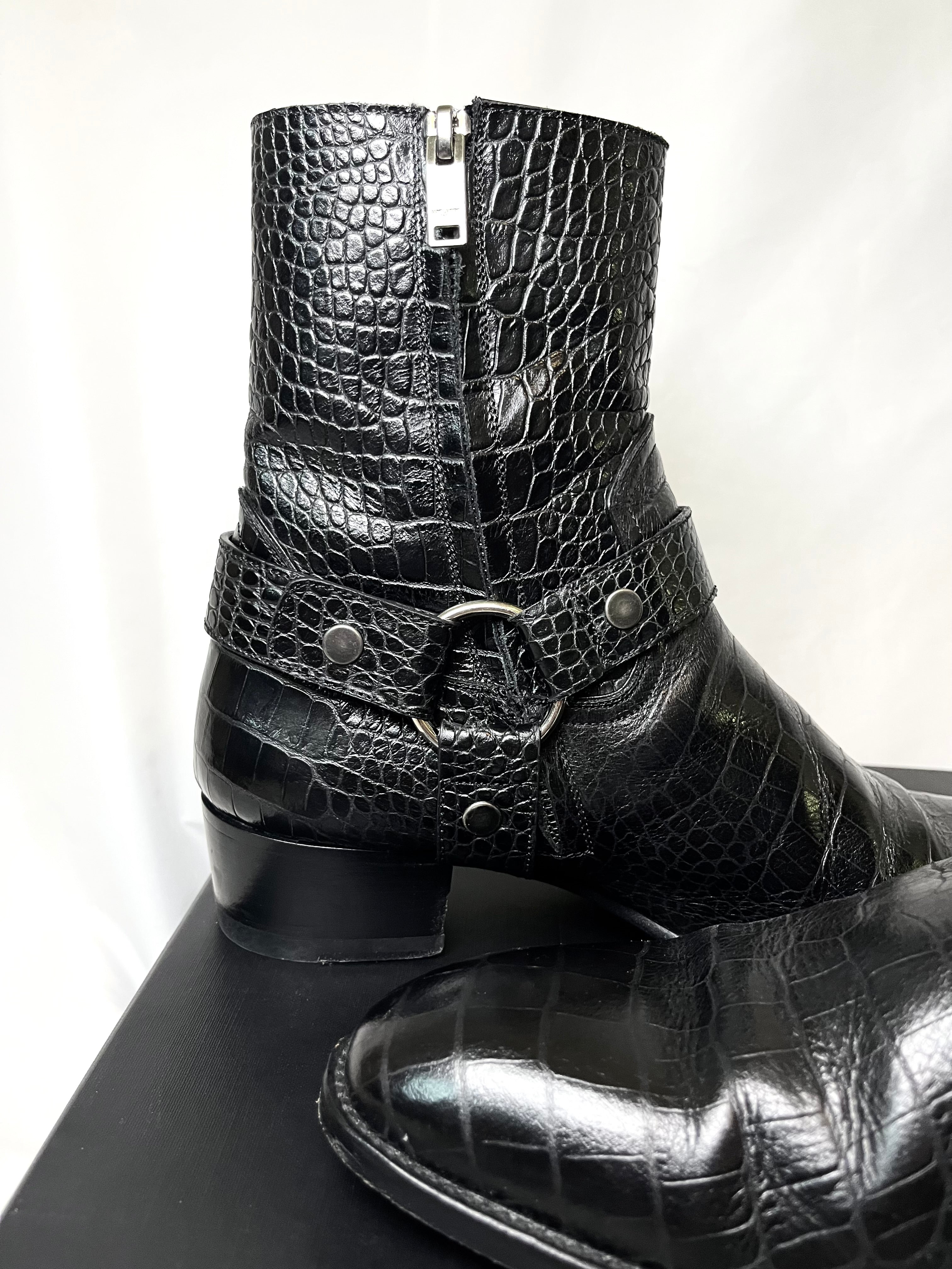 SAINT LAURENT PARIS CROCODILE LEATHER "WYATT" 40MM HARNESS BOOTS