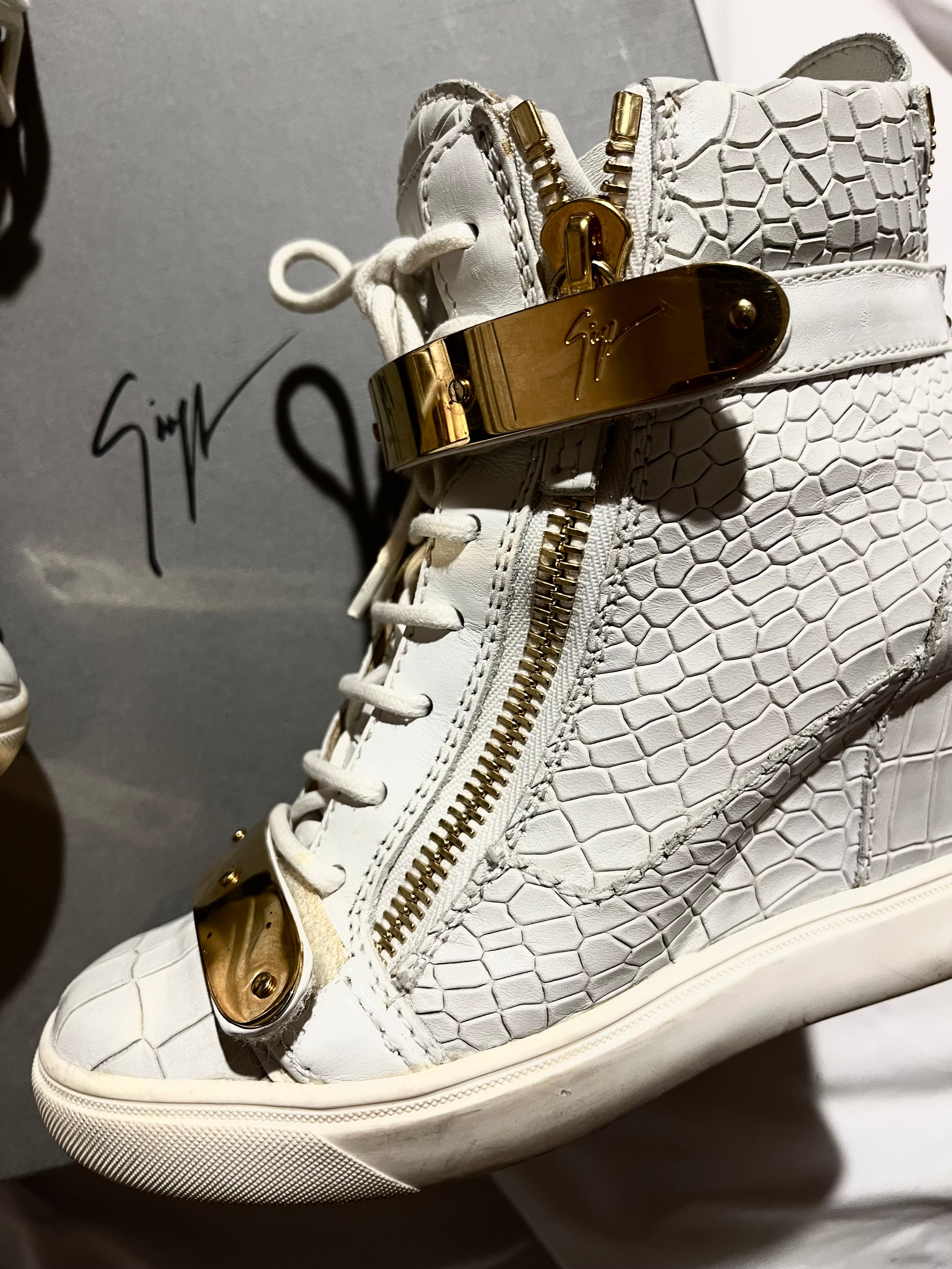 GIUSEPPE ZANOTTI 'COBY' CROCODILE WEDGE SNEAKERS IN 36