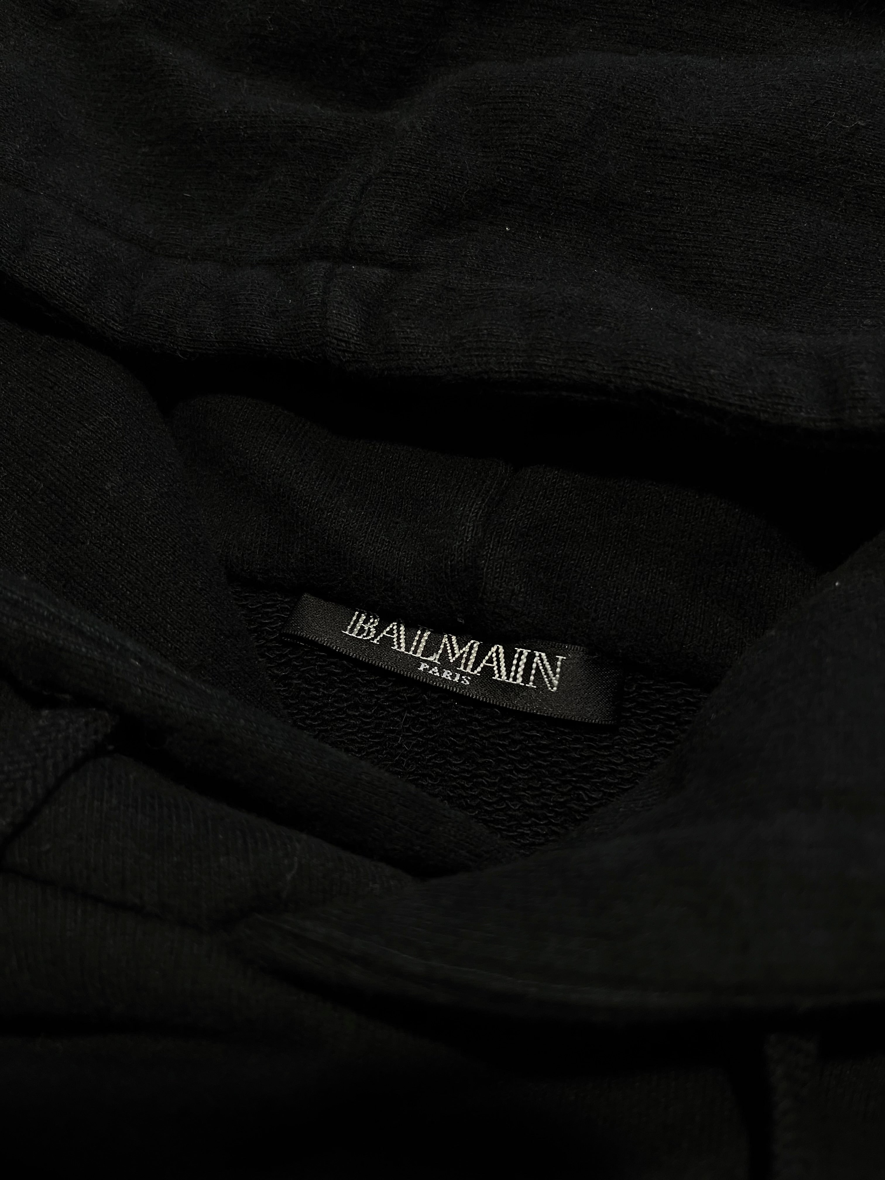 BALMAIN BLACK LATERAL ZIPPER HOODIE BY OLIVIER ROUSTEING SIZE S