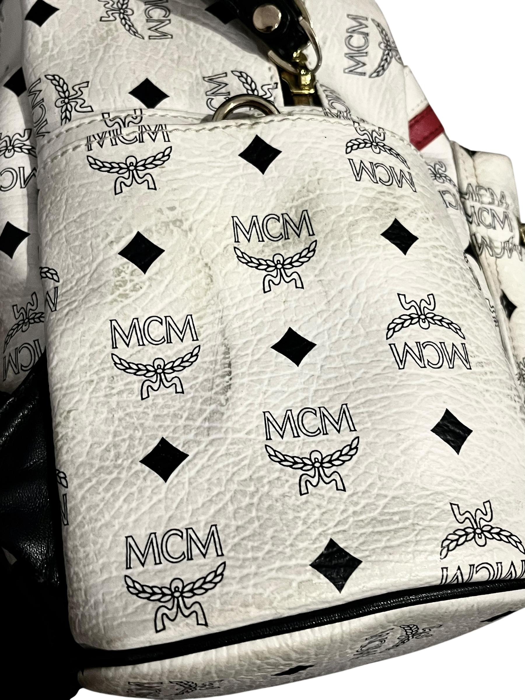 MCM WHITE LEATHER BACKPACK UNION JACK GOLDEN HARDWARE MINI VERSION