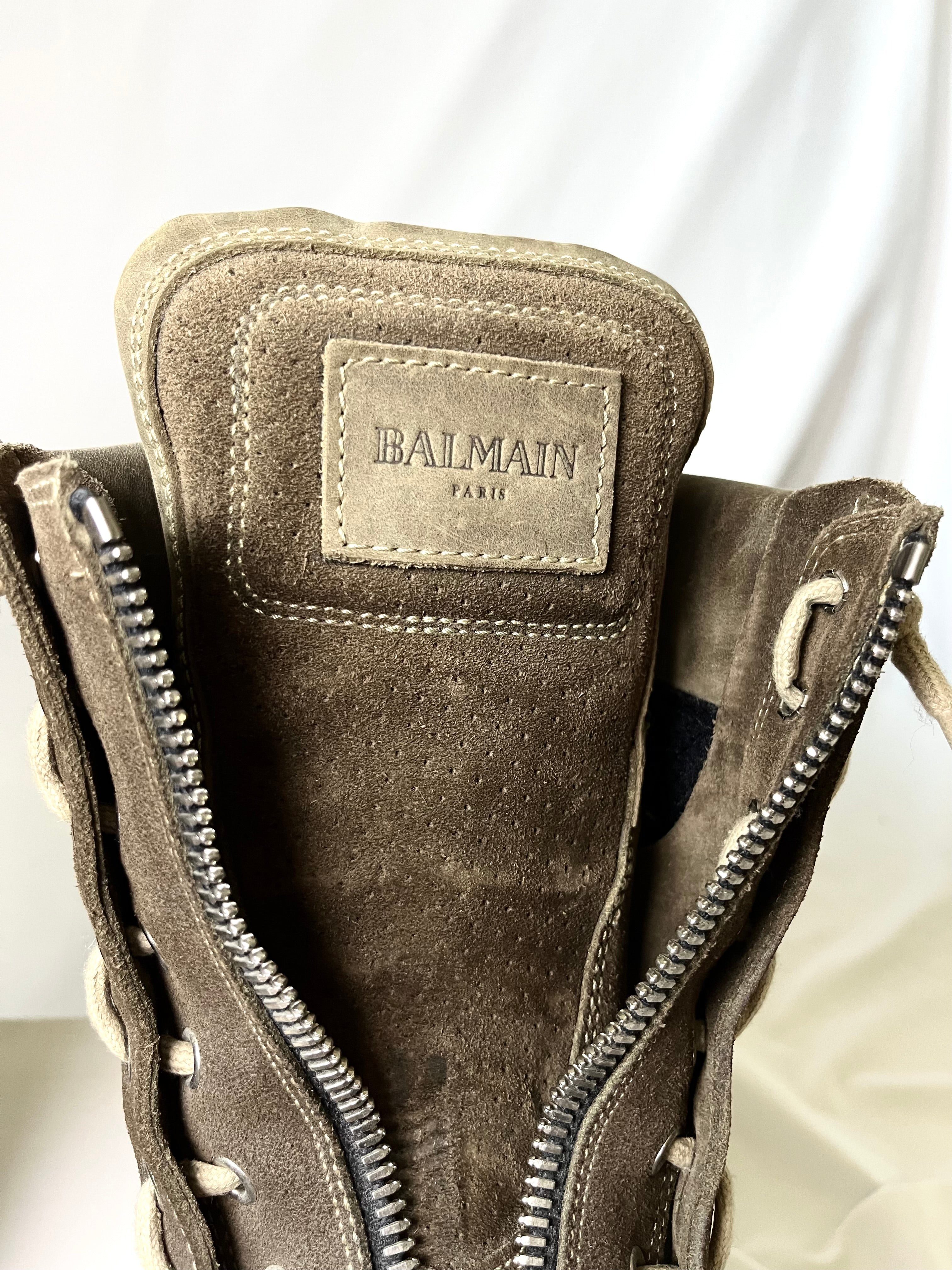 BALMAIN BROWN SUEDE ZIP RANGER BOOTS IN 45
