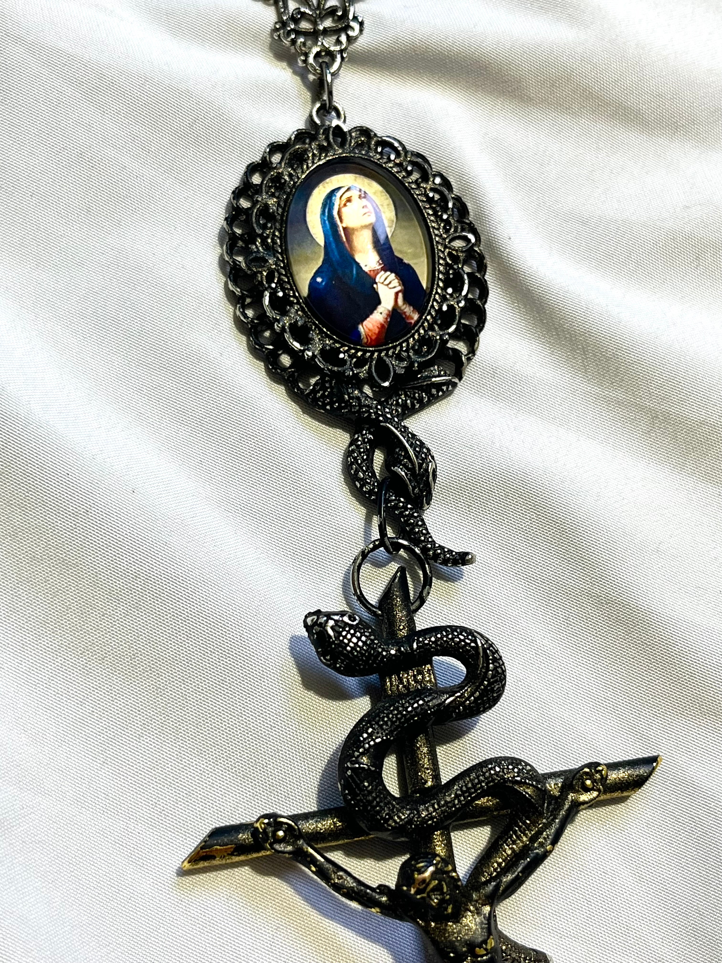 JEAN PAUL GAULTIER 1999 1/1 JESUS CROSS MOTHER MARY SNAKE NECKLACE