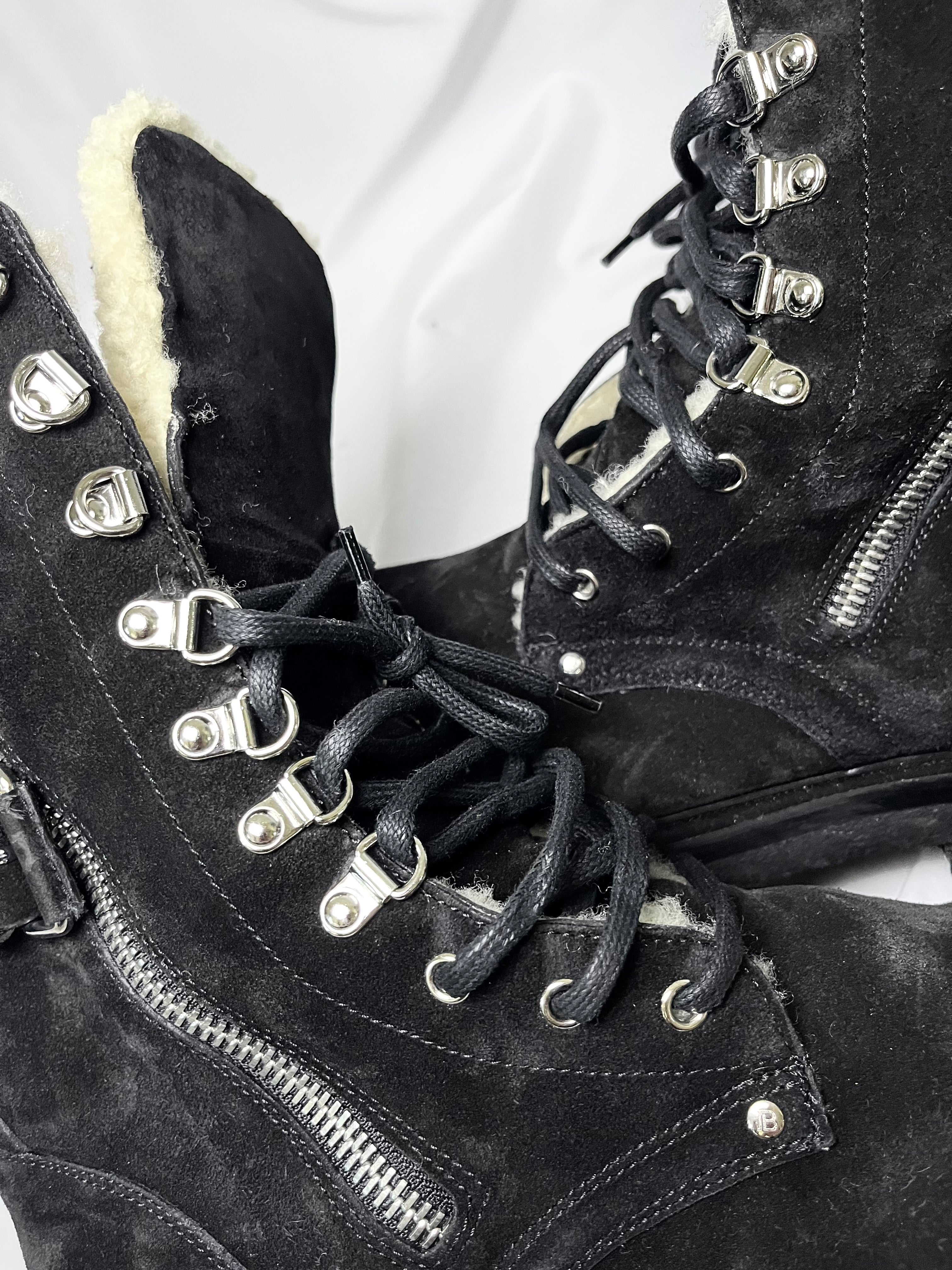 BALMAIN BLACK SUEDE SHEARLING LINED RANGER BOOTS IN 43