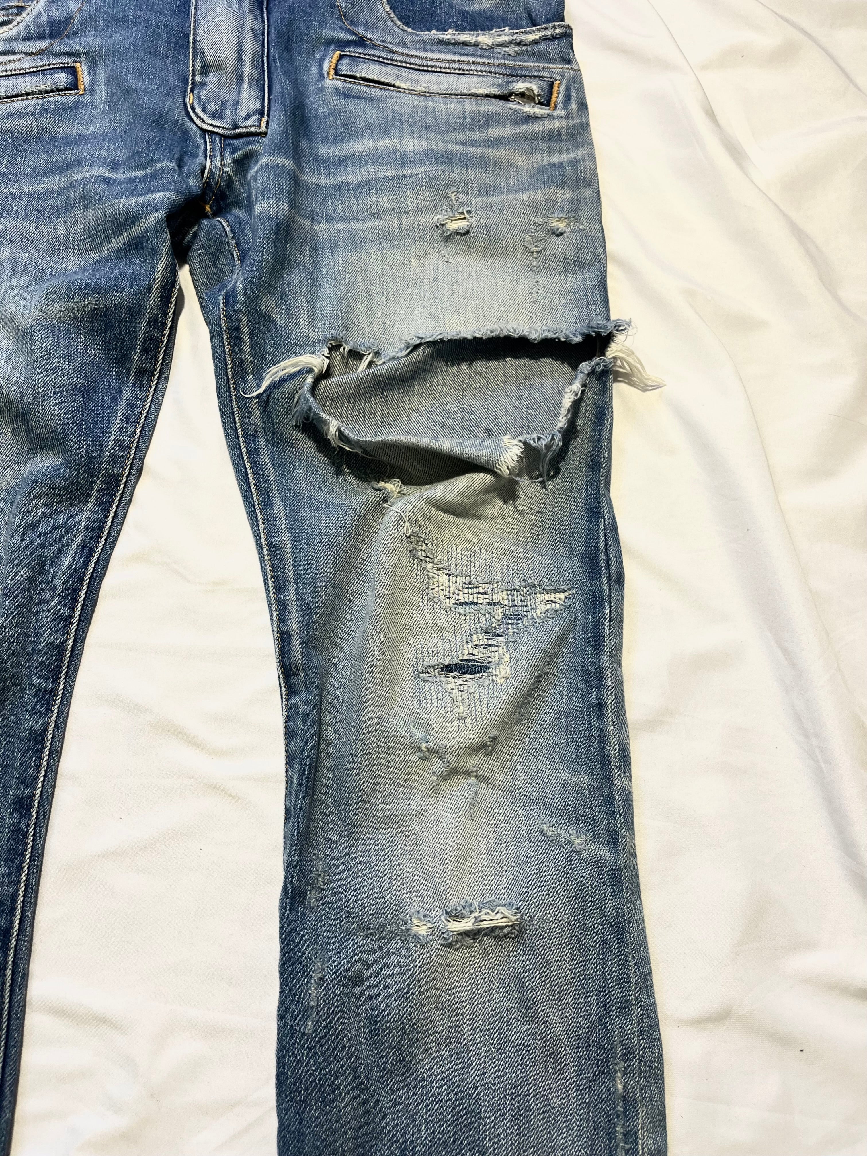 BALMAIN DESTROYED CRASH BIKER DENIM BY OLIVIER ROUSTEING