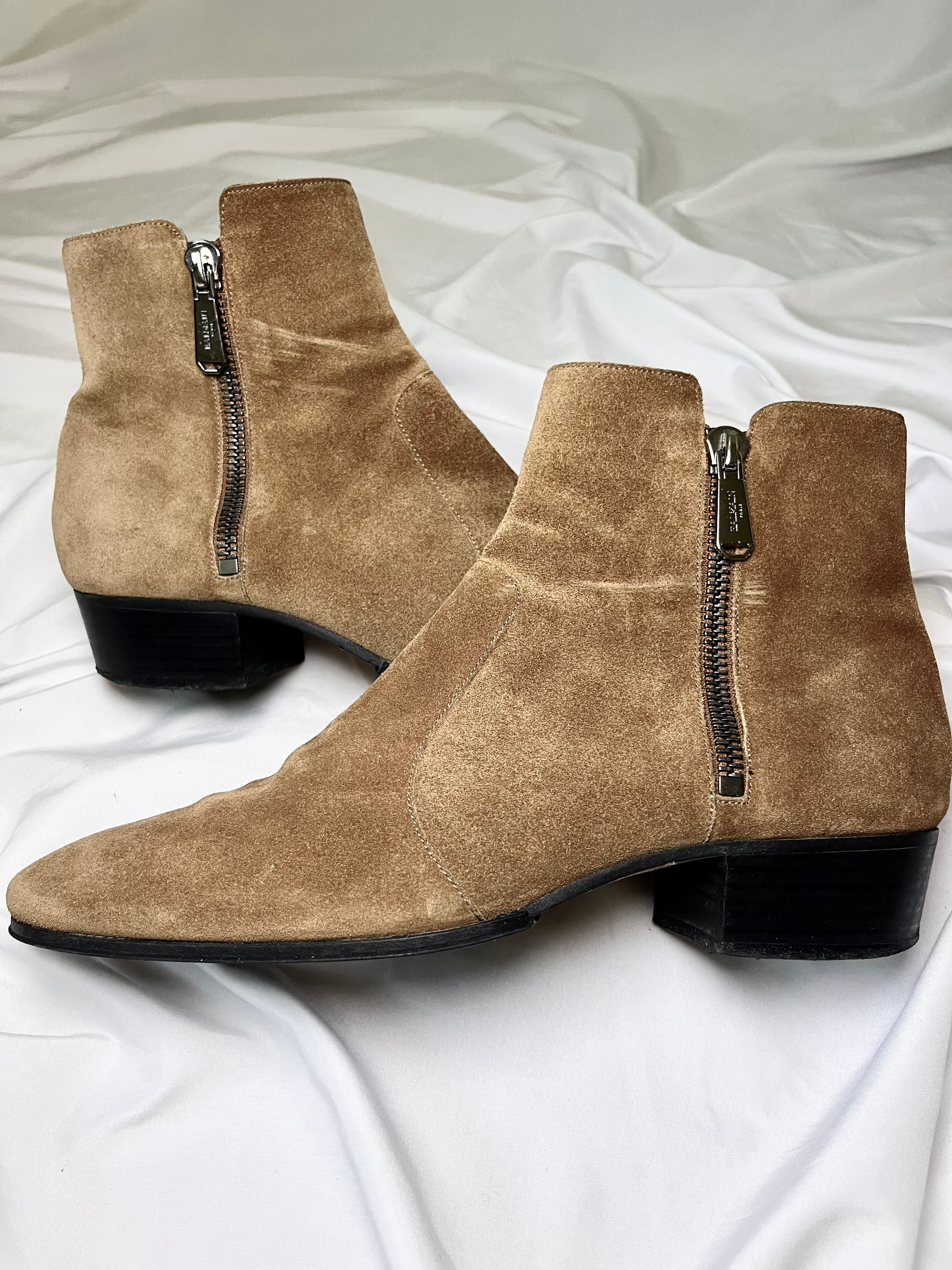 BALMAIN ANTHOS DOUBLE ZIP CHELSEA KHAKI SUEDE BOOTS BY OLIVIER ROUSTEING
