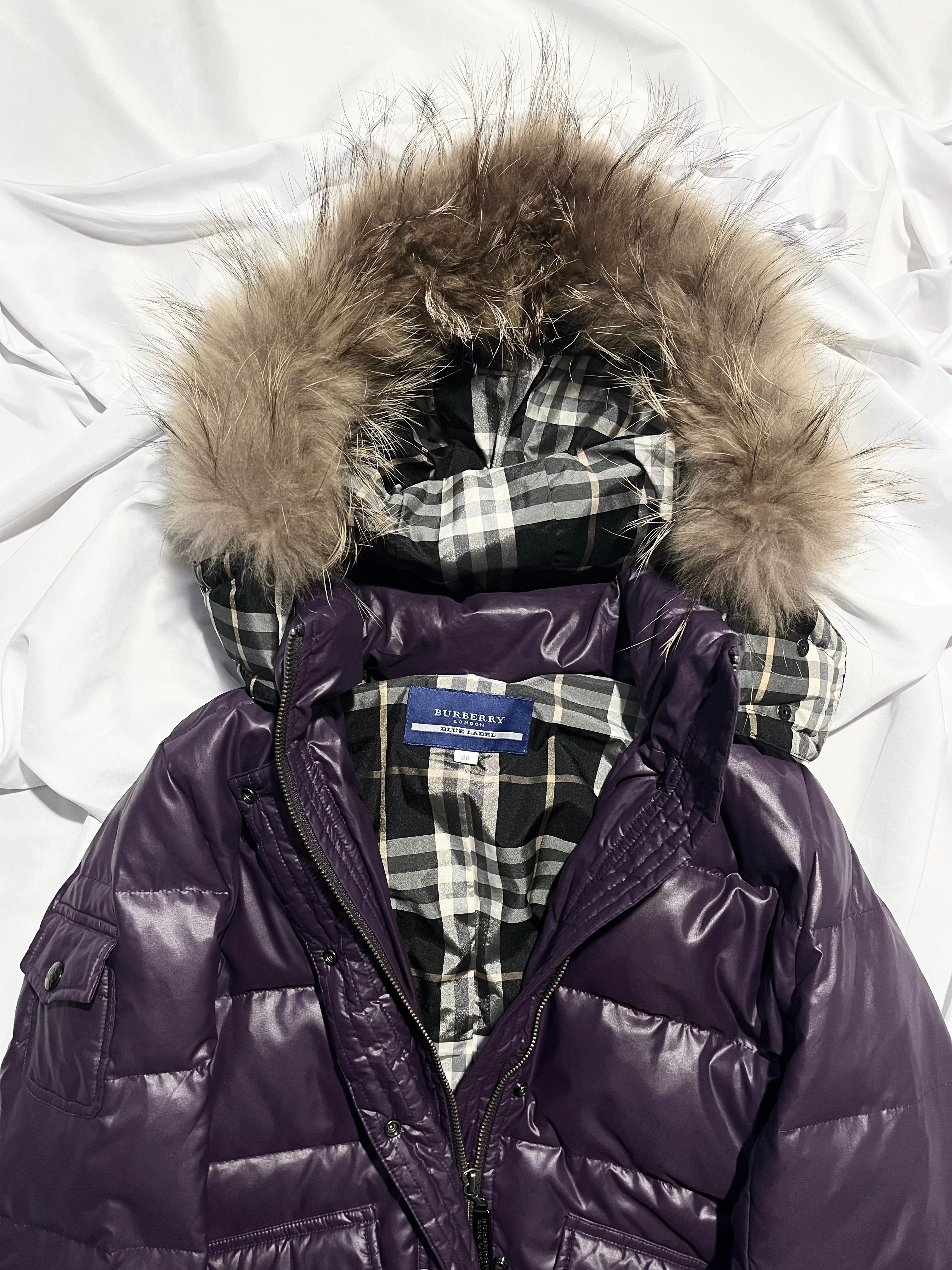 BURBERRY BLUE LABEL 2009 REAL FUR NOVA CHECK PUFFER DOWN JACKET