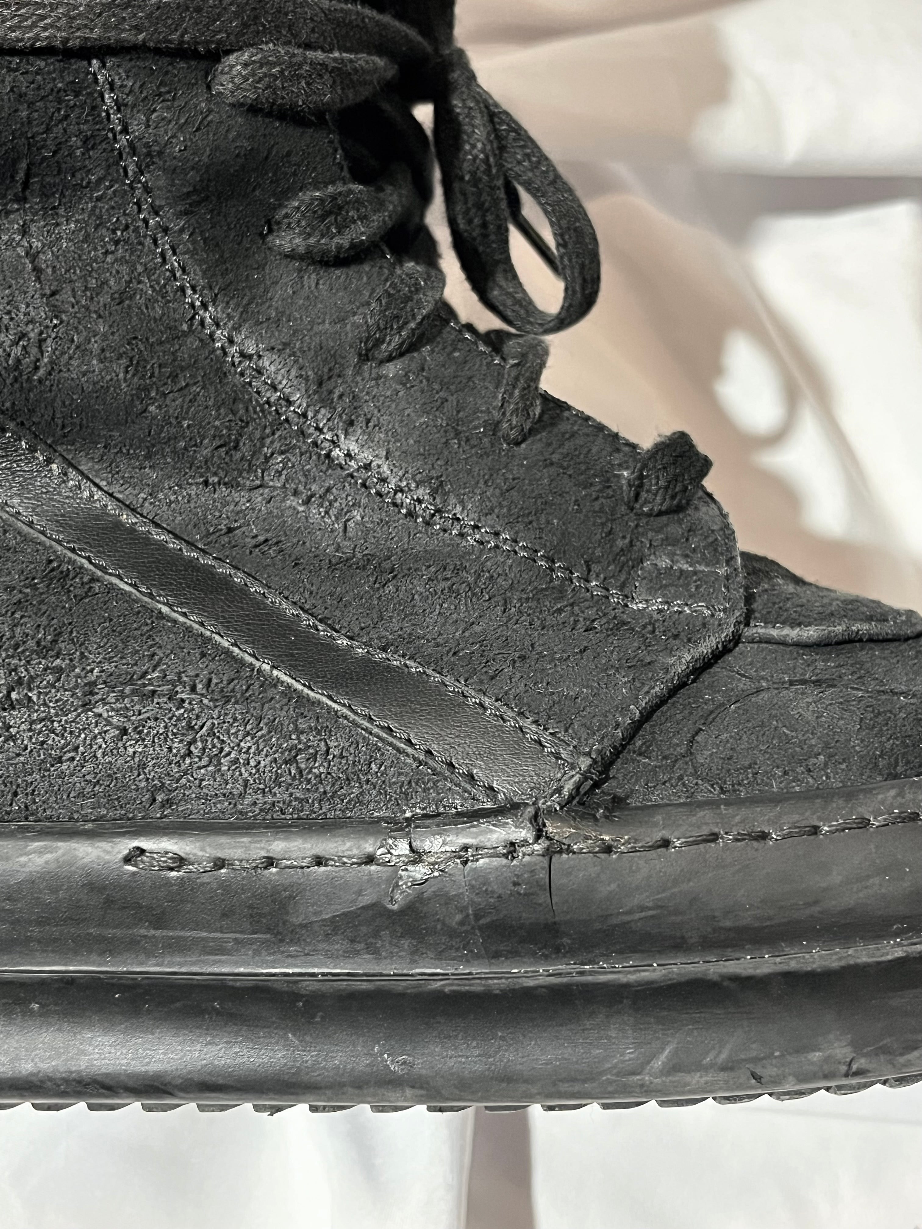 RICK OWENS FW13 'PLINTH' TRIPLE BLACK BLISTERED LEATHER GEOBASKETS