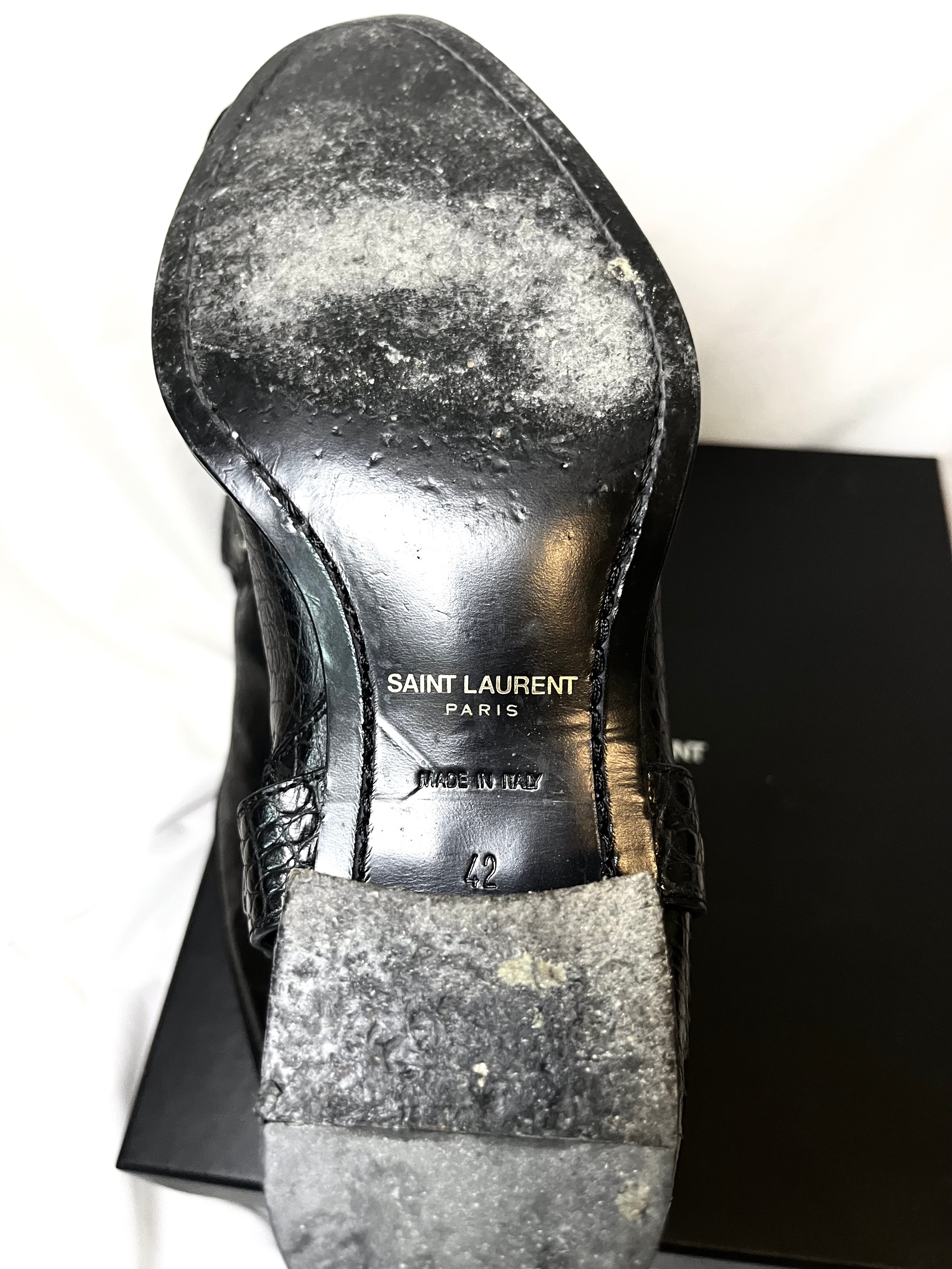 SAINT LAURENT PARIS CROCODILE LEATHER "WYATT" 40MM HARNESS BOOTS
