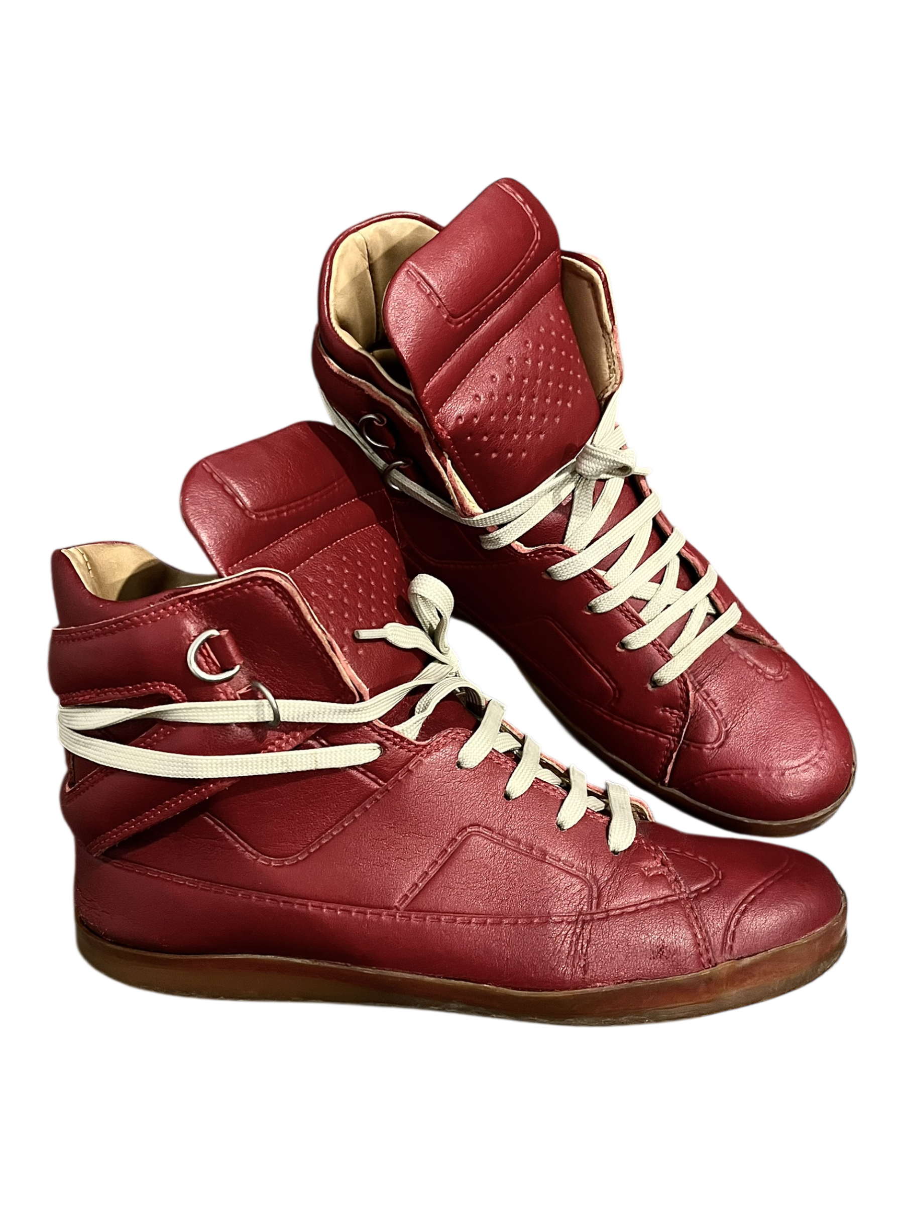 MAISON MARTIN MARGIELA X H&M HIGH TOP SNEAKER RED/GUM LEATHER HIGH TOP SNEAKERS IN 41