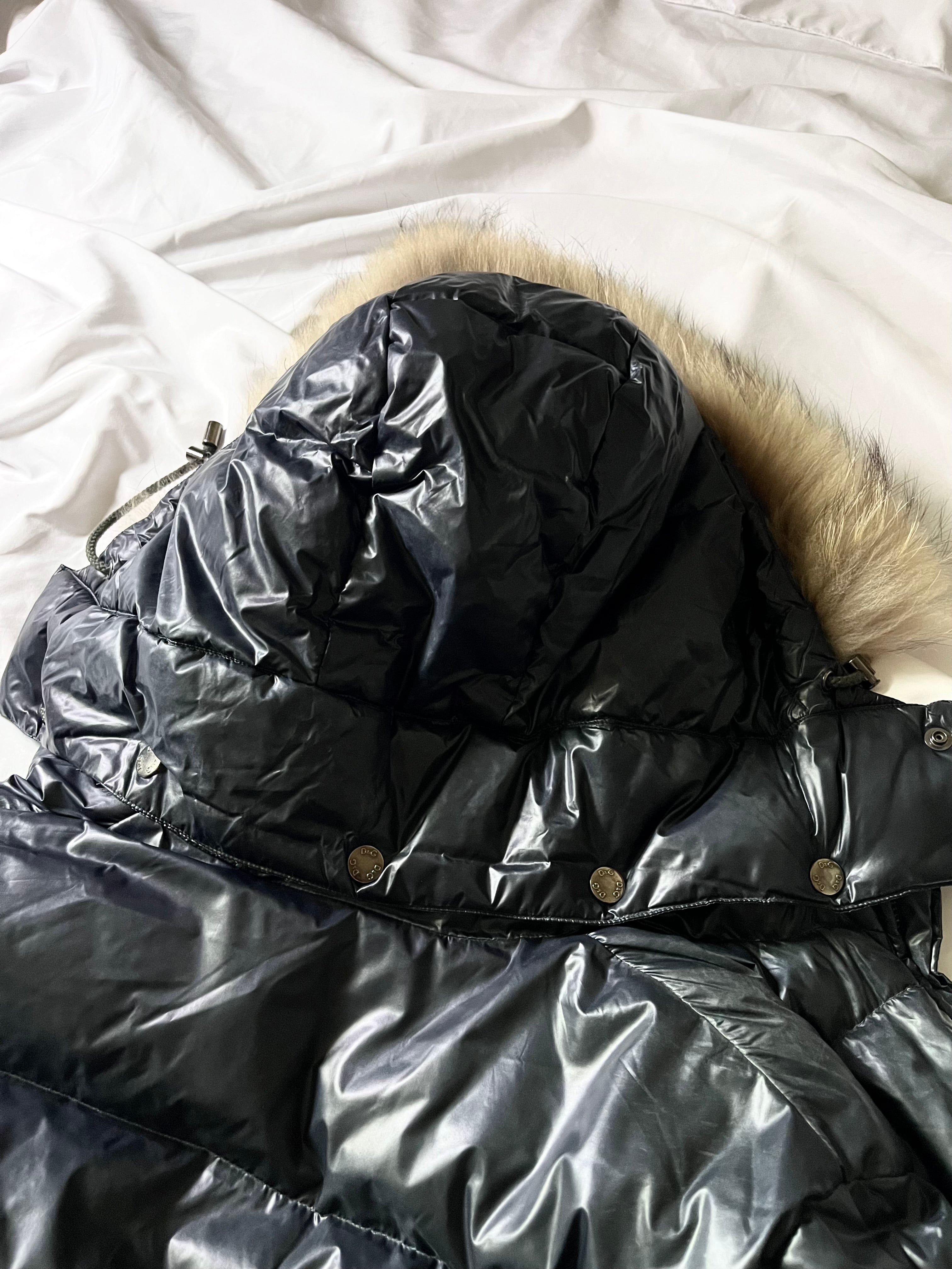 DOLCE & GABBANA PETROL REAL FUR PUFFER DOWN JACKET