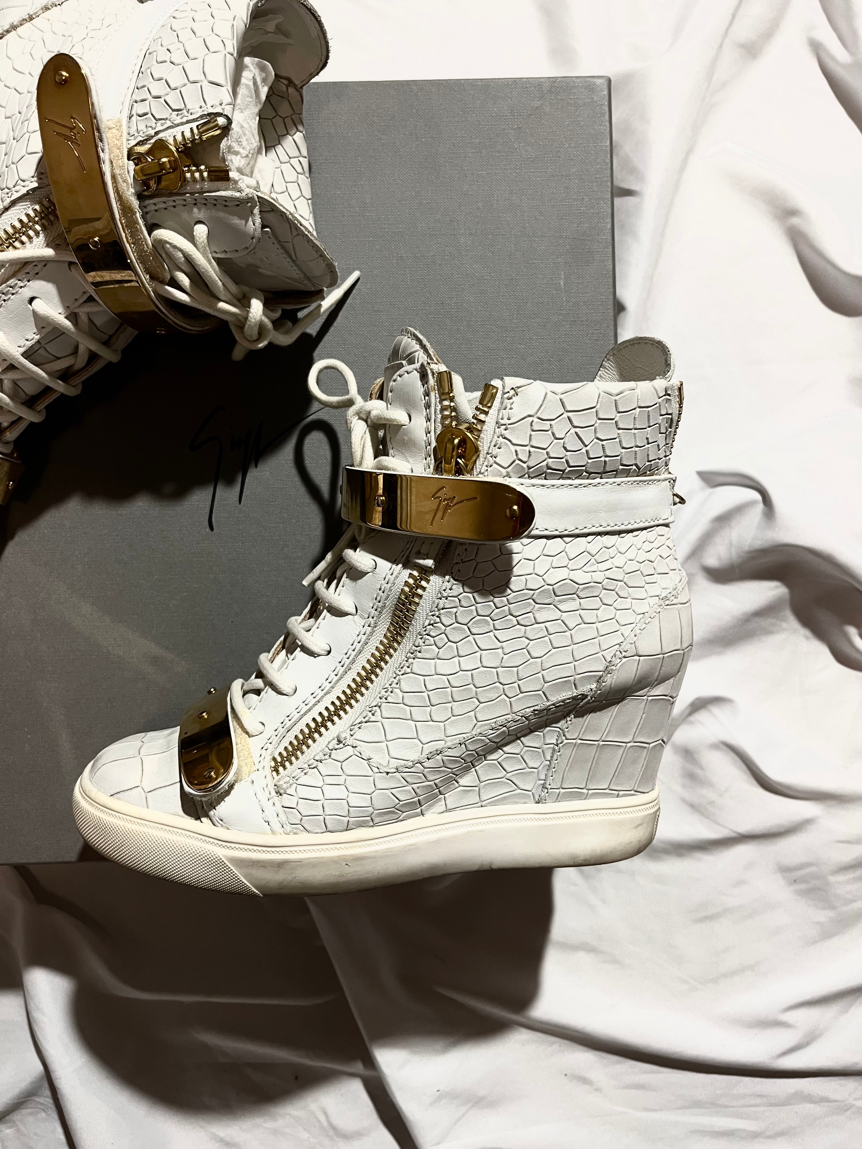 GIUSEPPE ZANOTTI 'COBY' CROCODILE WEDGE SNEAKERS IN 36