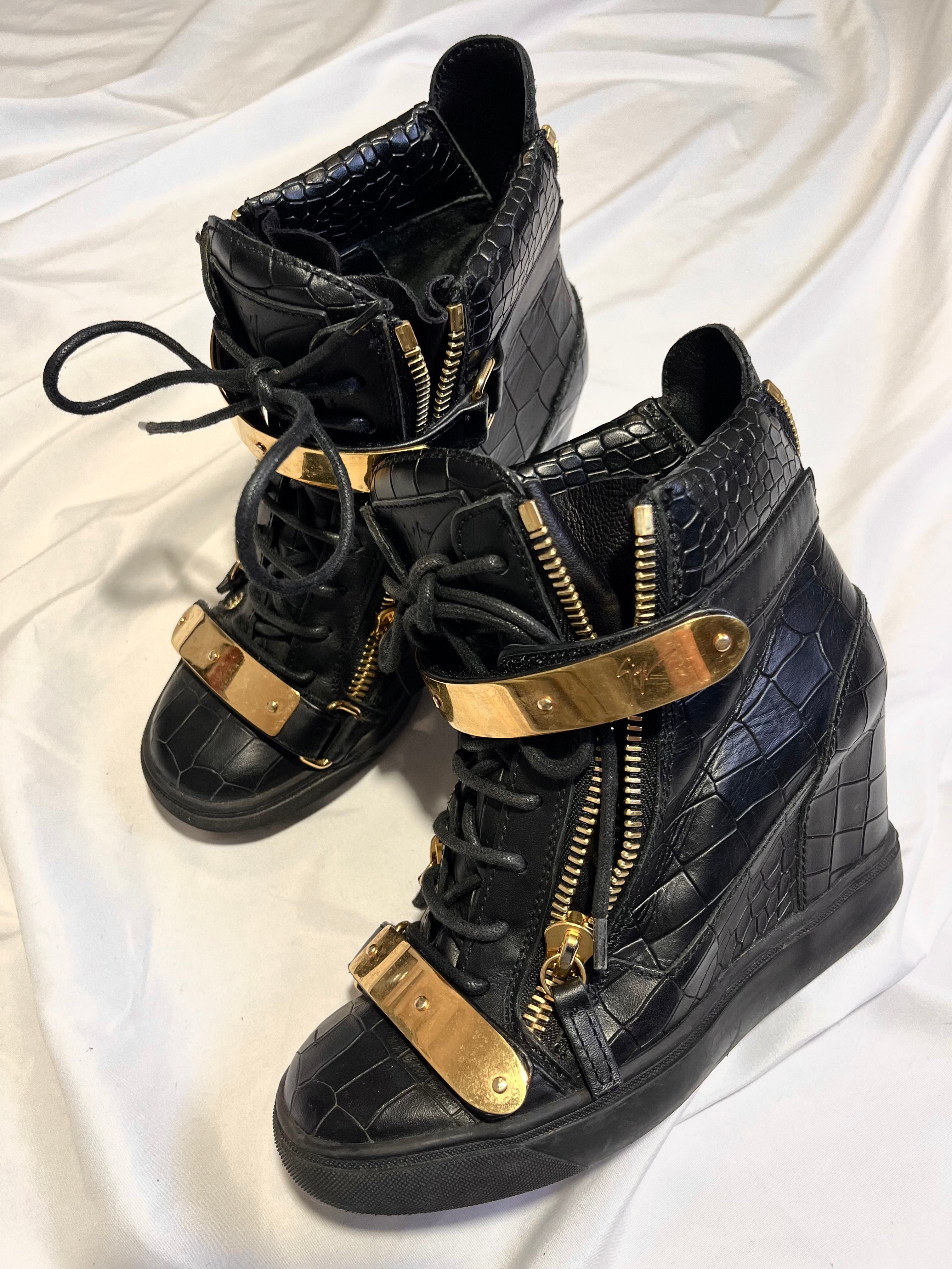 GIUSEPPE ZANOTTI 'COBY' CROCODILE WEDGE SNEAKERS IN 37