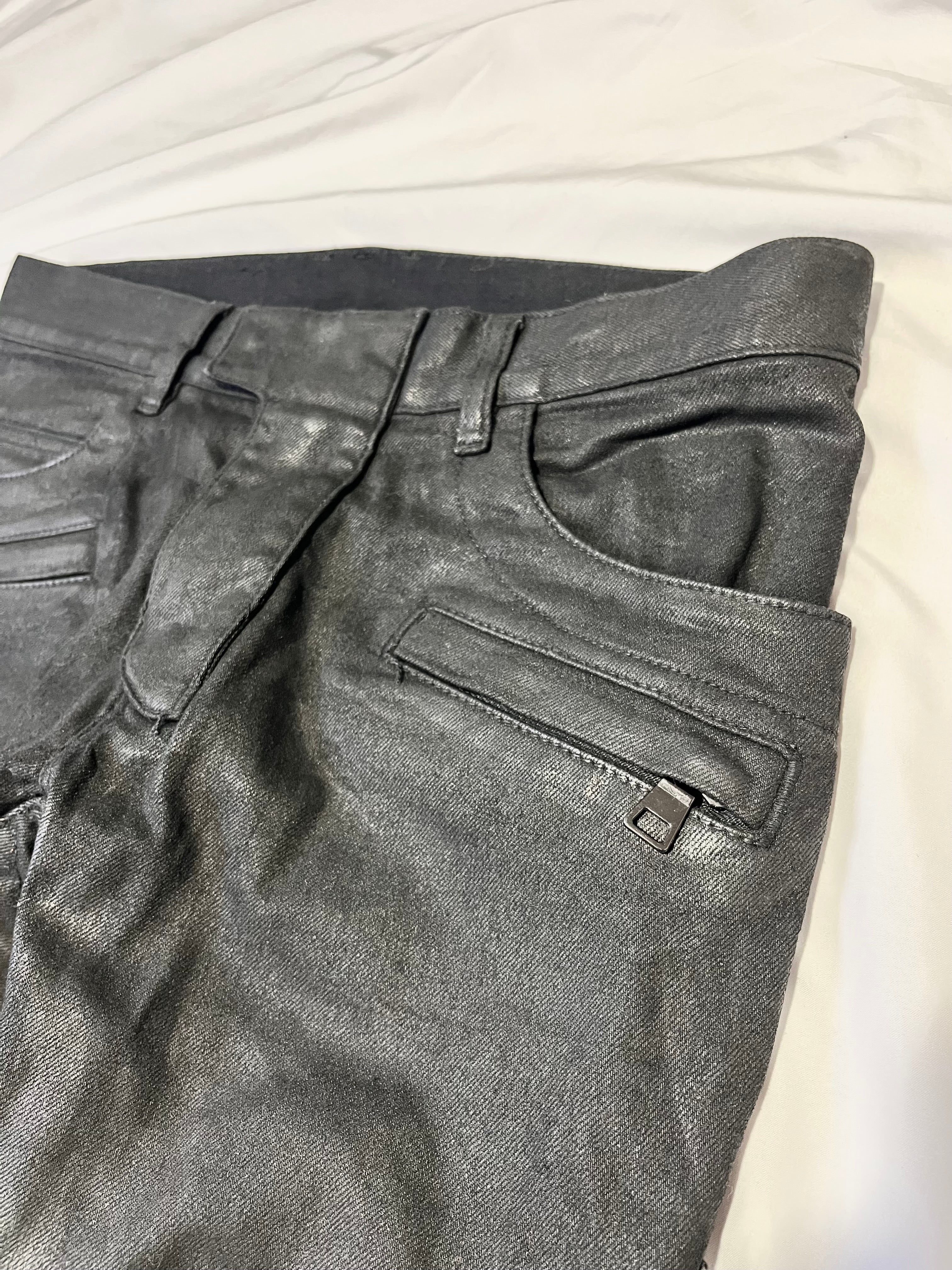 BALMAIN FW14 WAXED BIKER DENIM BY OLIVIER ROUSTEING IN W28