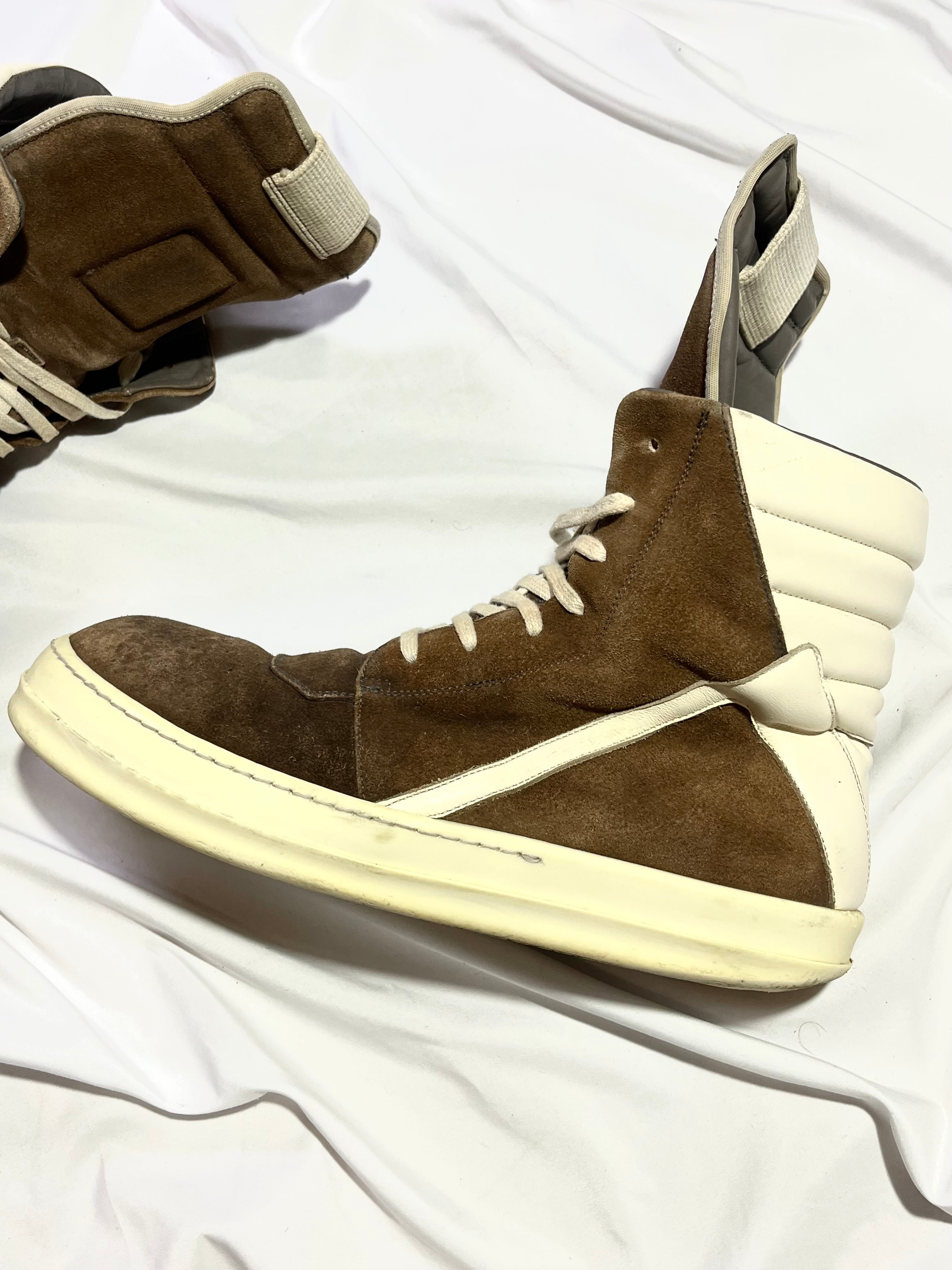 RICK OWENS BROWN/MILK SUEDE LEATHER GEOBASKETS