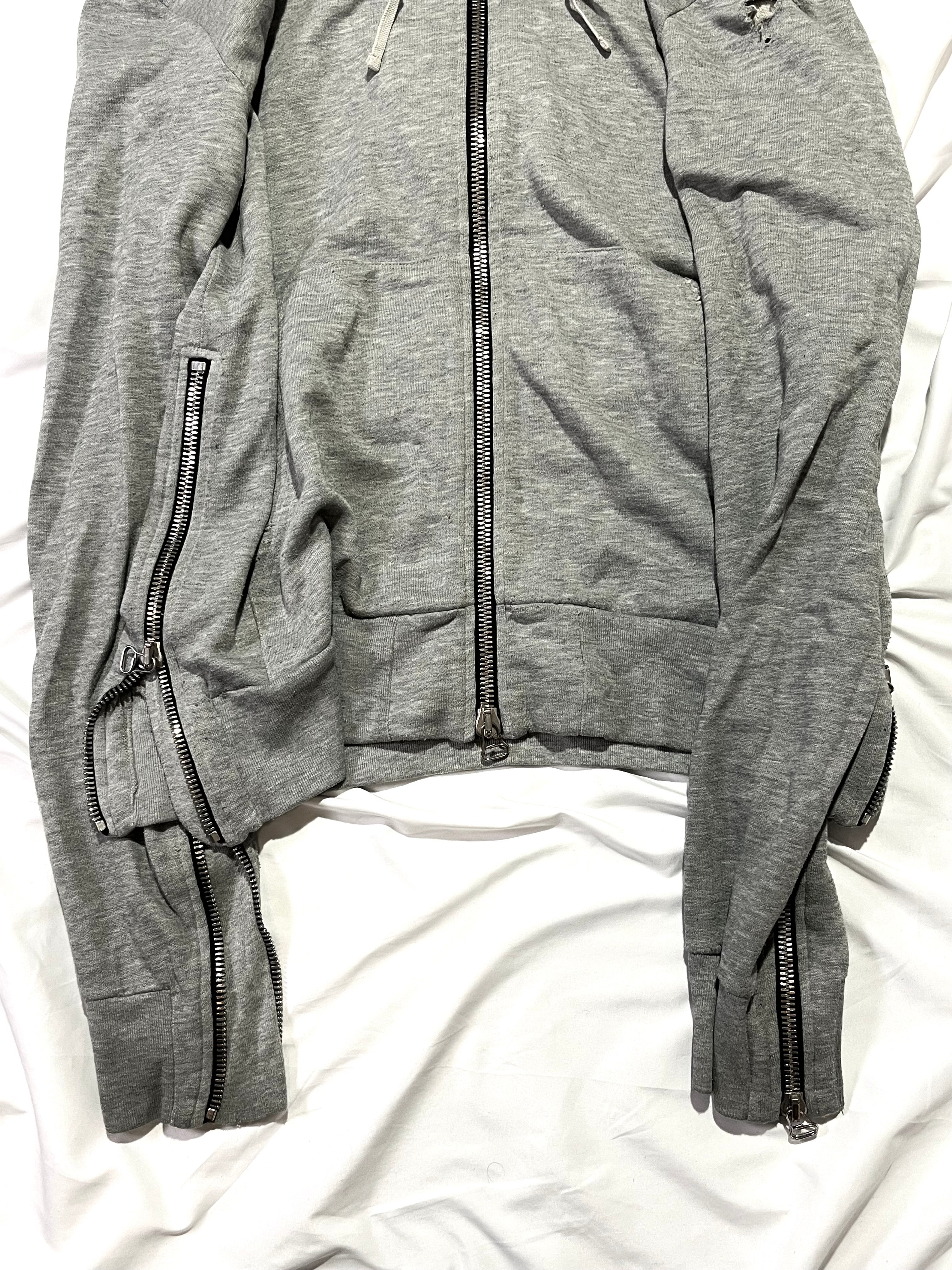 BALMAIN SS11 GRAY SHOTGUN DISTRESSED 5-ZIP HOODIE BY CRISTOPHE DECARNIN SIZE M