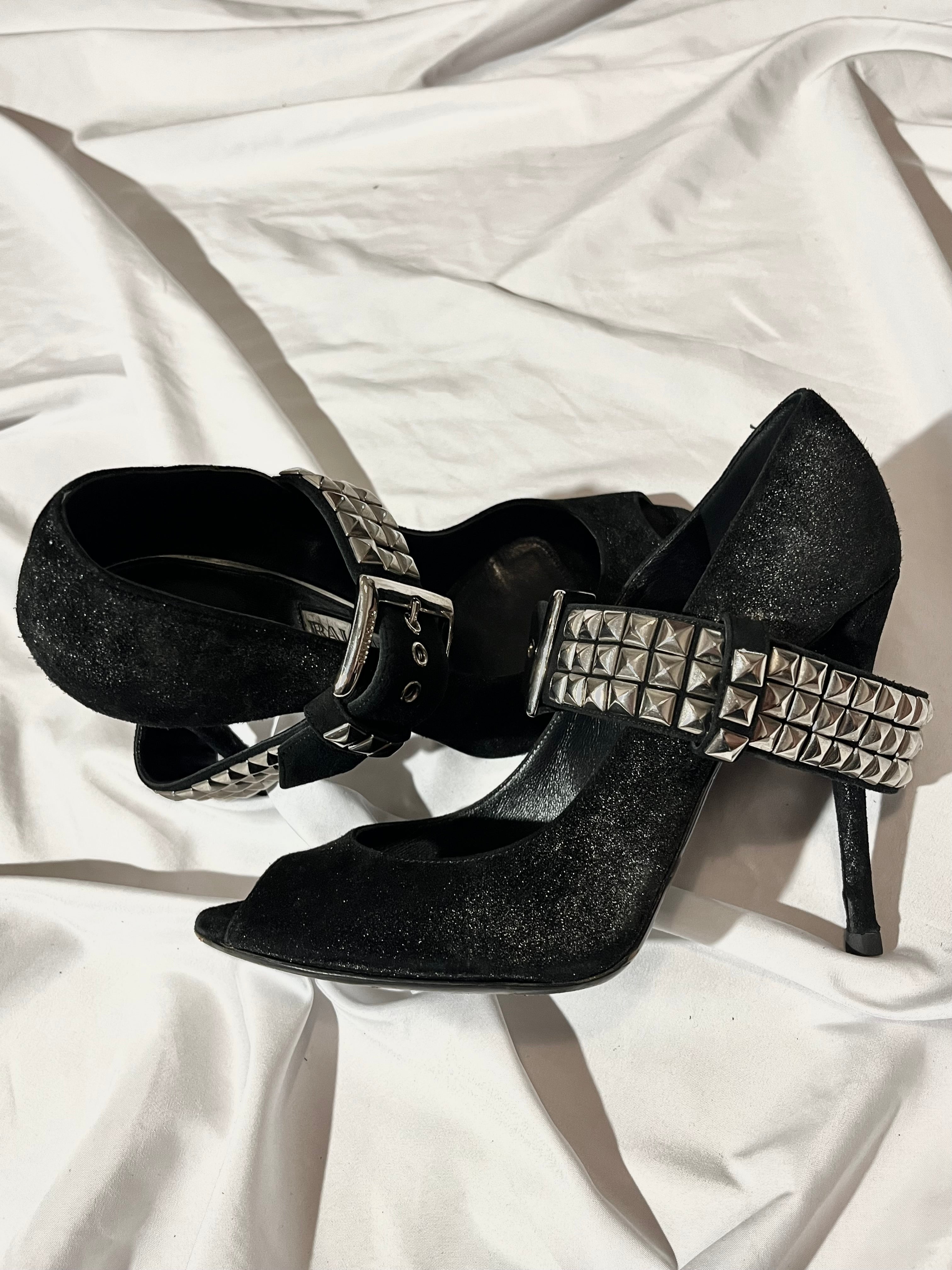 BALMAIN SS11 BELTED GLITTER HEELS BY CHRISTOPHE DECARNIN IN 38