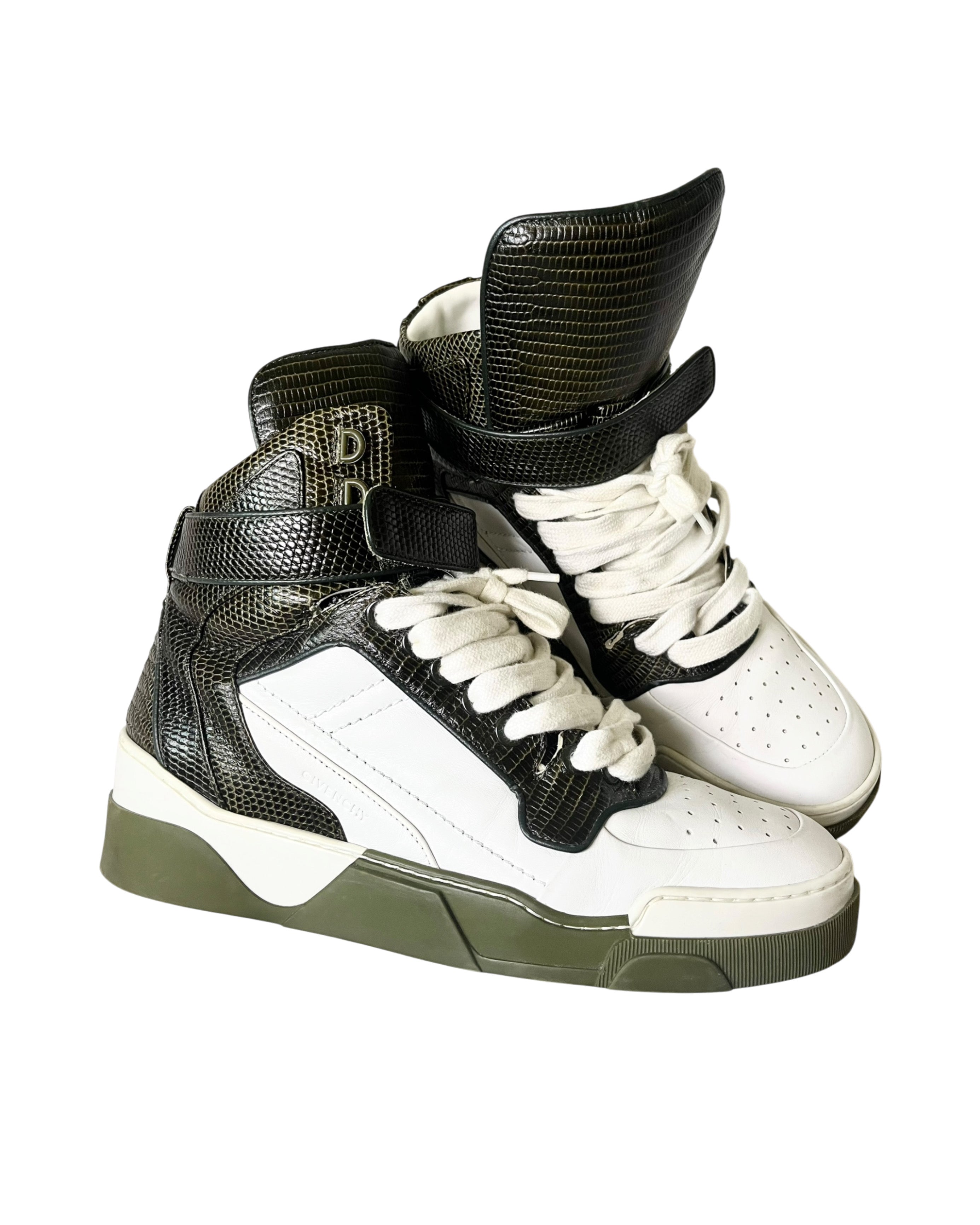 GIVENCHY TYSON DARK GREEN LIZARD SKIN HI-TOP SNEAKERS IN 44