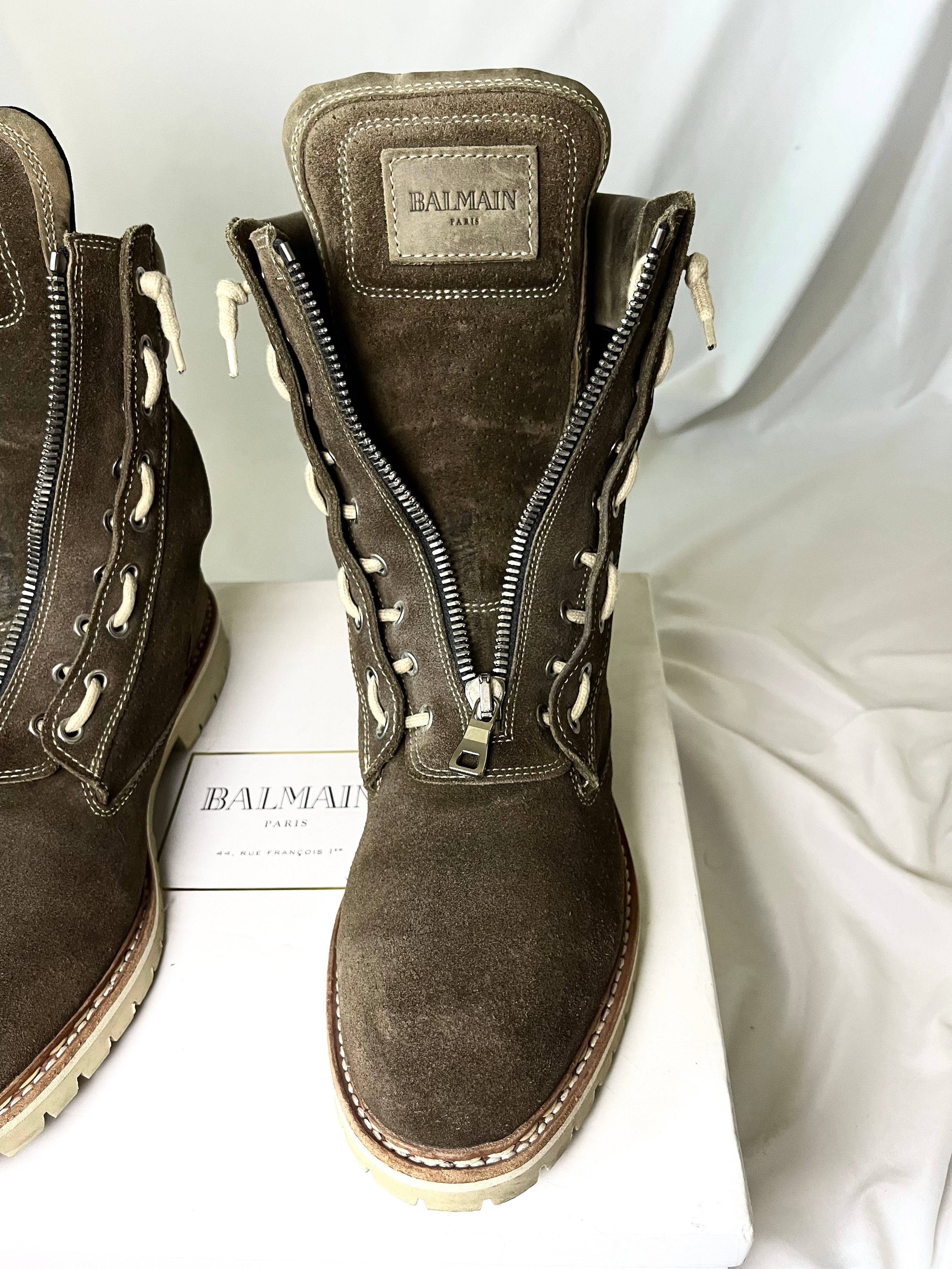 BALMAIN BROWN SUEDE ZIP RANGER BOOTS IN 45