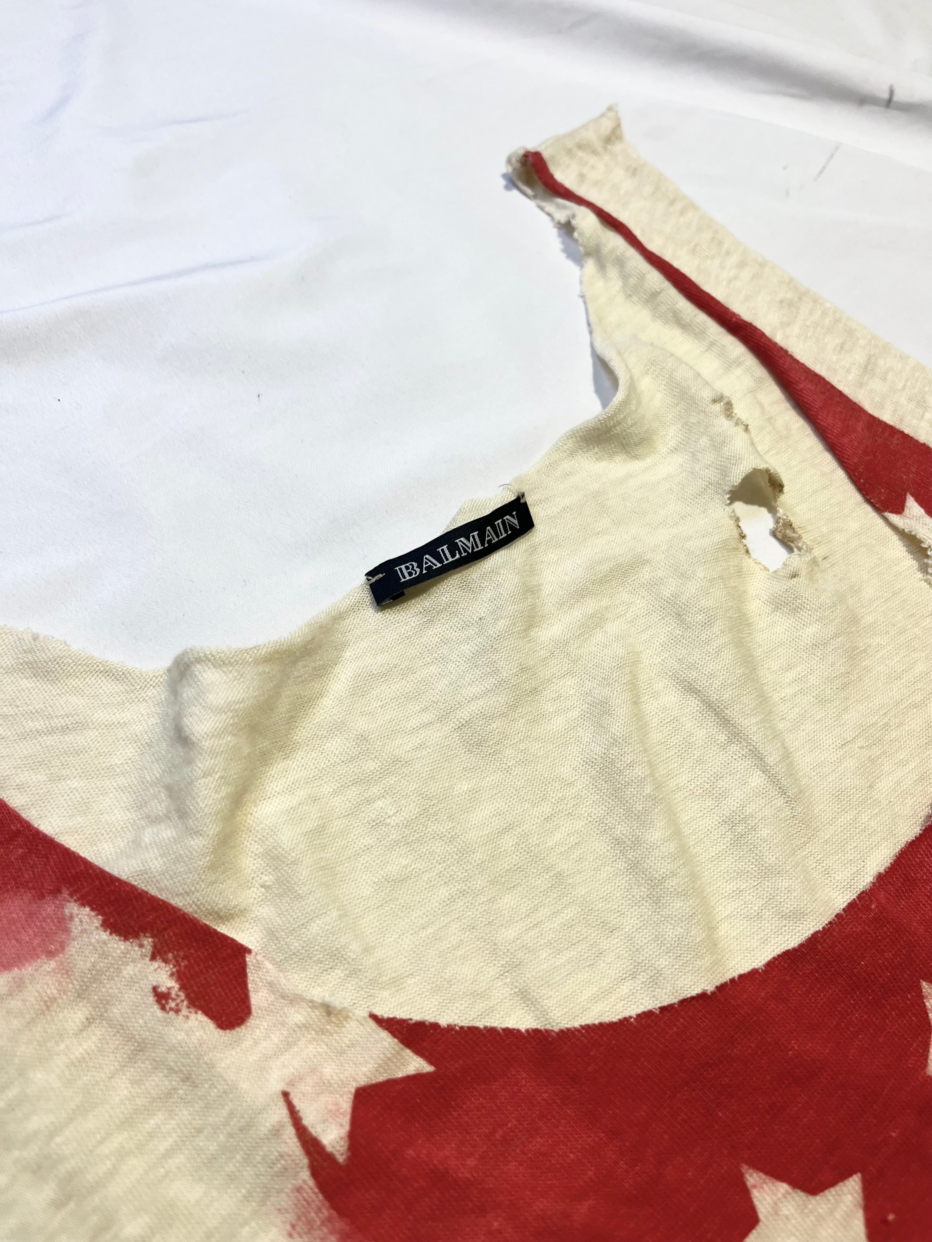 BALMAIN SS11 STARS AND STRIPES US FLAG BURNT DISTRESSED TANK TOP BY CRISTOPHE DECARNIN