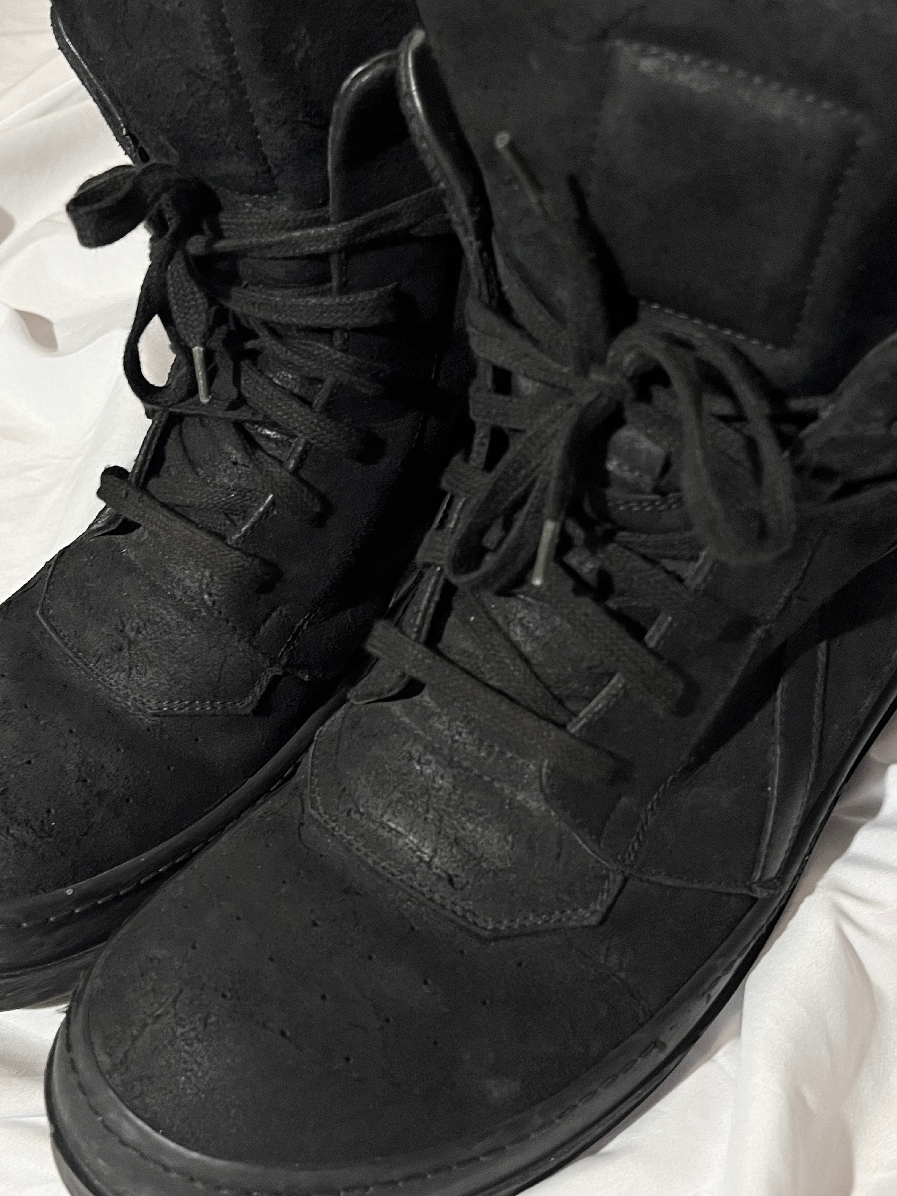 RICK OWENS FW13 'PLINTH' TRIPLE BLACK BLISTERED LEATHER GEOBASKETS