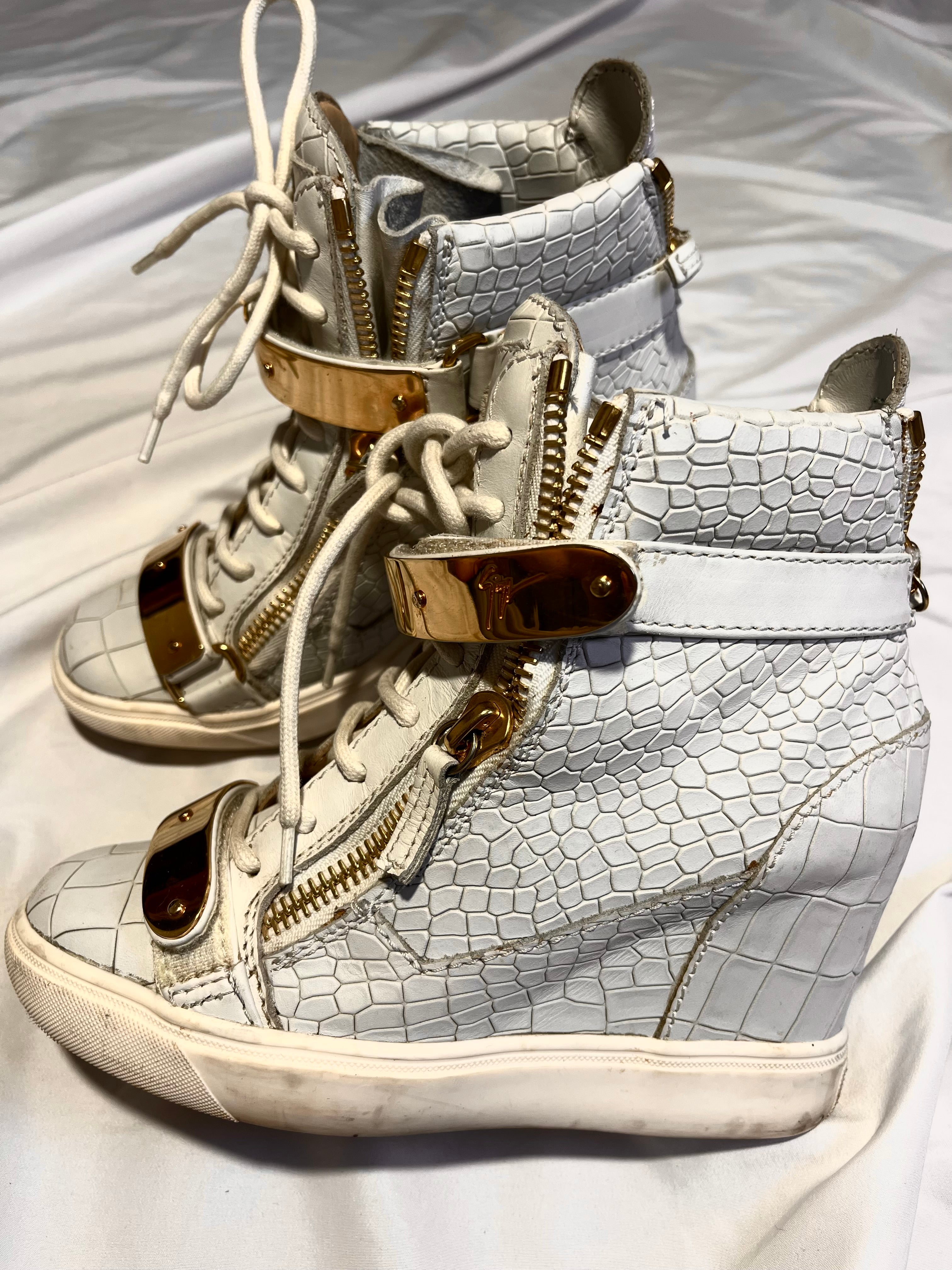 GIUSEPPE ZANOTTI 'COBY' CROCODILE WEDGE SNEAKERS IN 36
