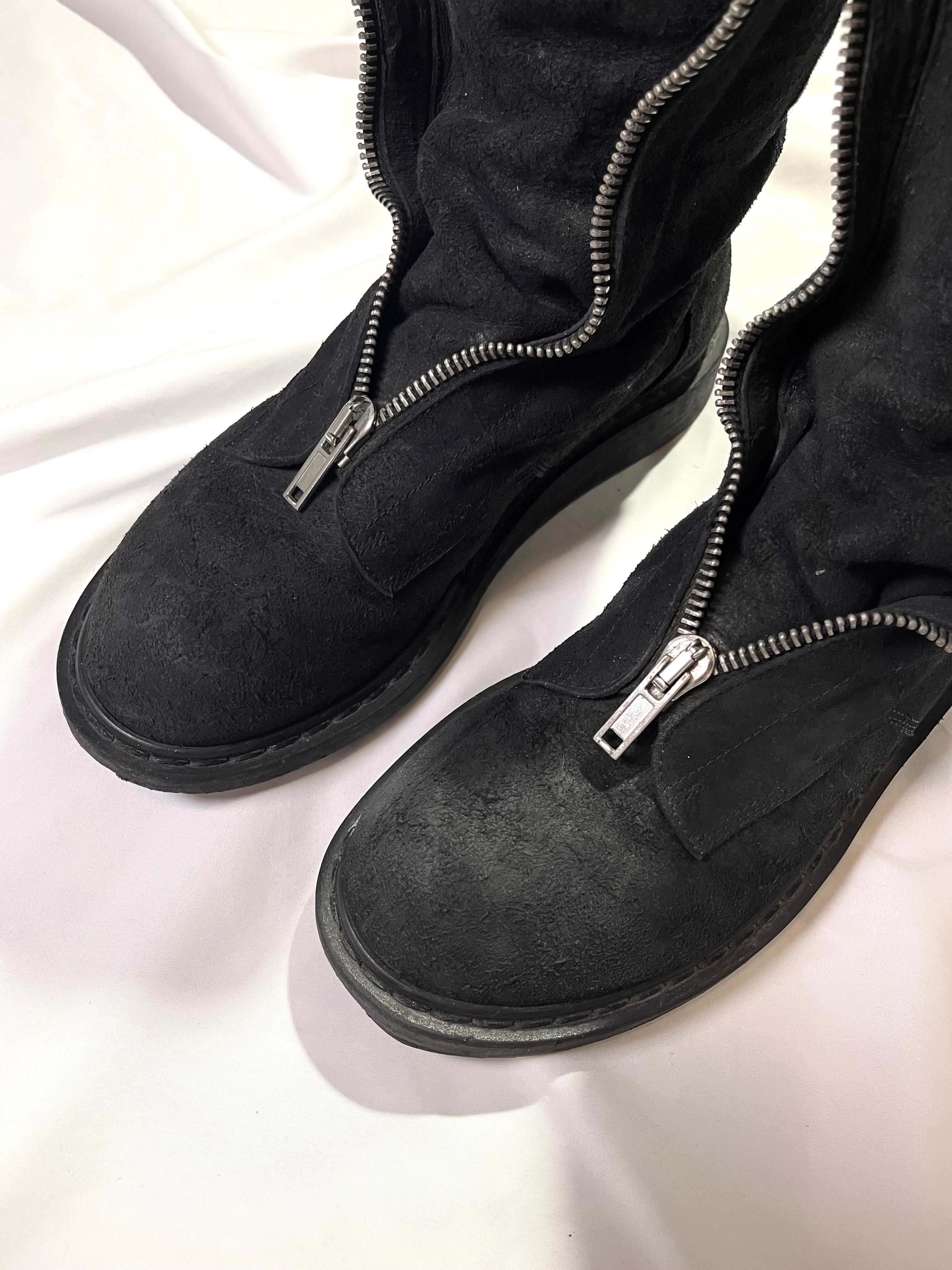 RICK OWENS FW11 'LIMO' MOHAWK FRONT ZIPPER BLISTERED LEATHER BOOTS