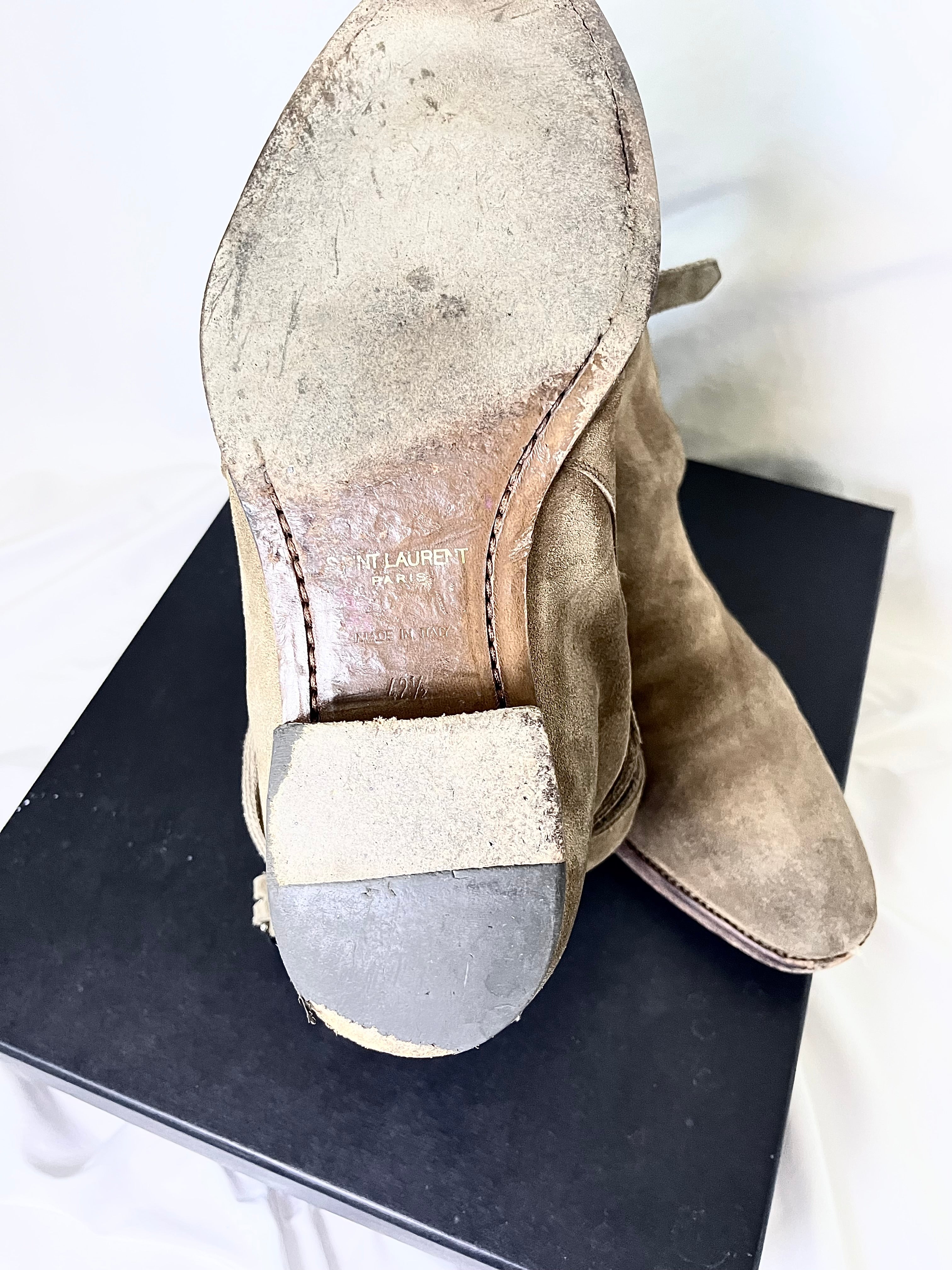 SAINT LAURENT PARIS KHAKI SUEDE LEATHER "JODHPUR" STRAP BOOTS IN 42
