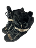GIUSEPPE ZANOTTI 'COBY' BLACK / SILVER SHEARLING WEDGE SNEAKERS IN 36