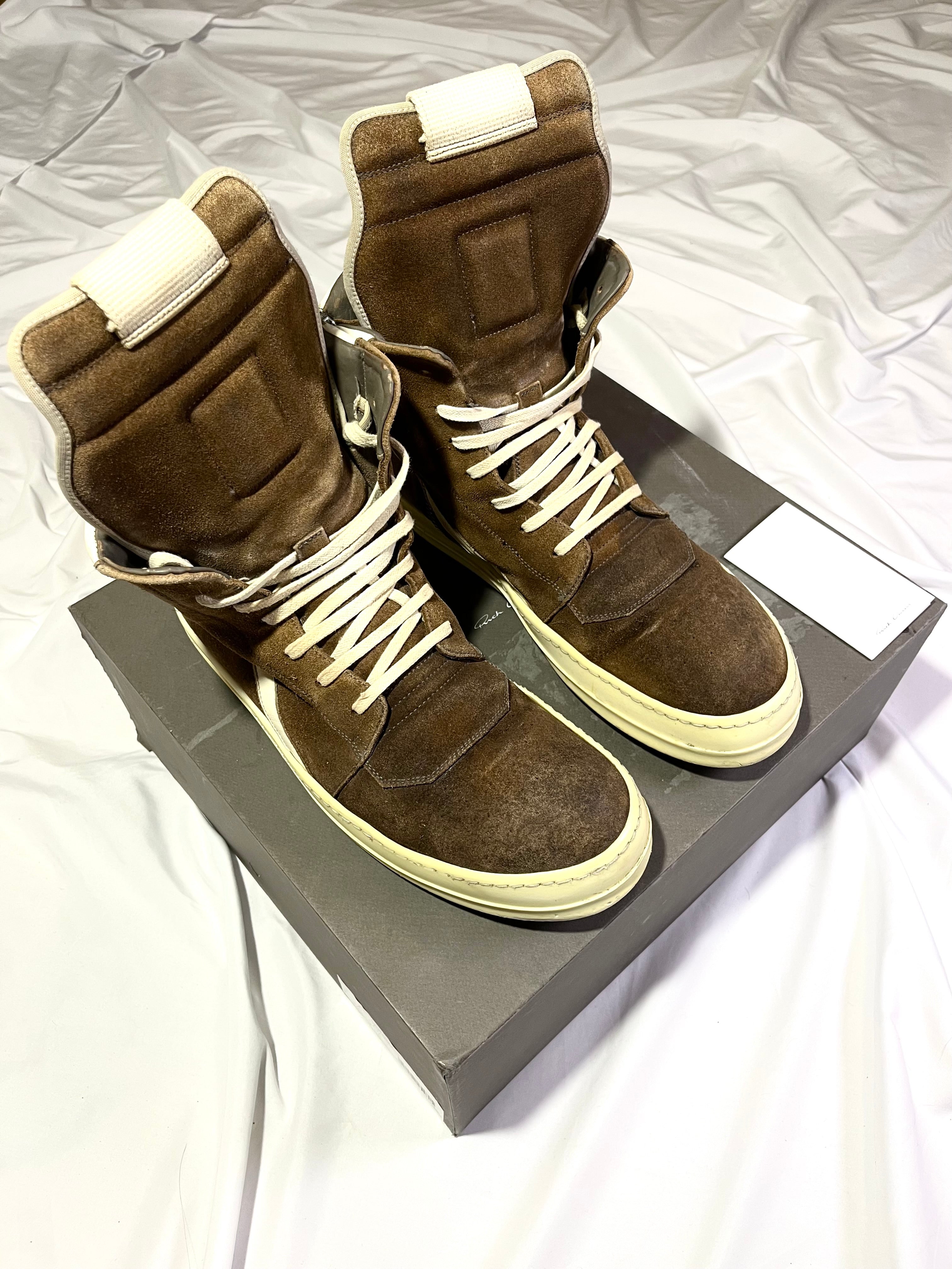RICK OWENS BROWN/MILK SUEDE LEATHER GEOBASKETS