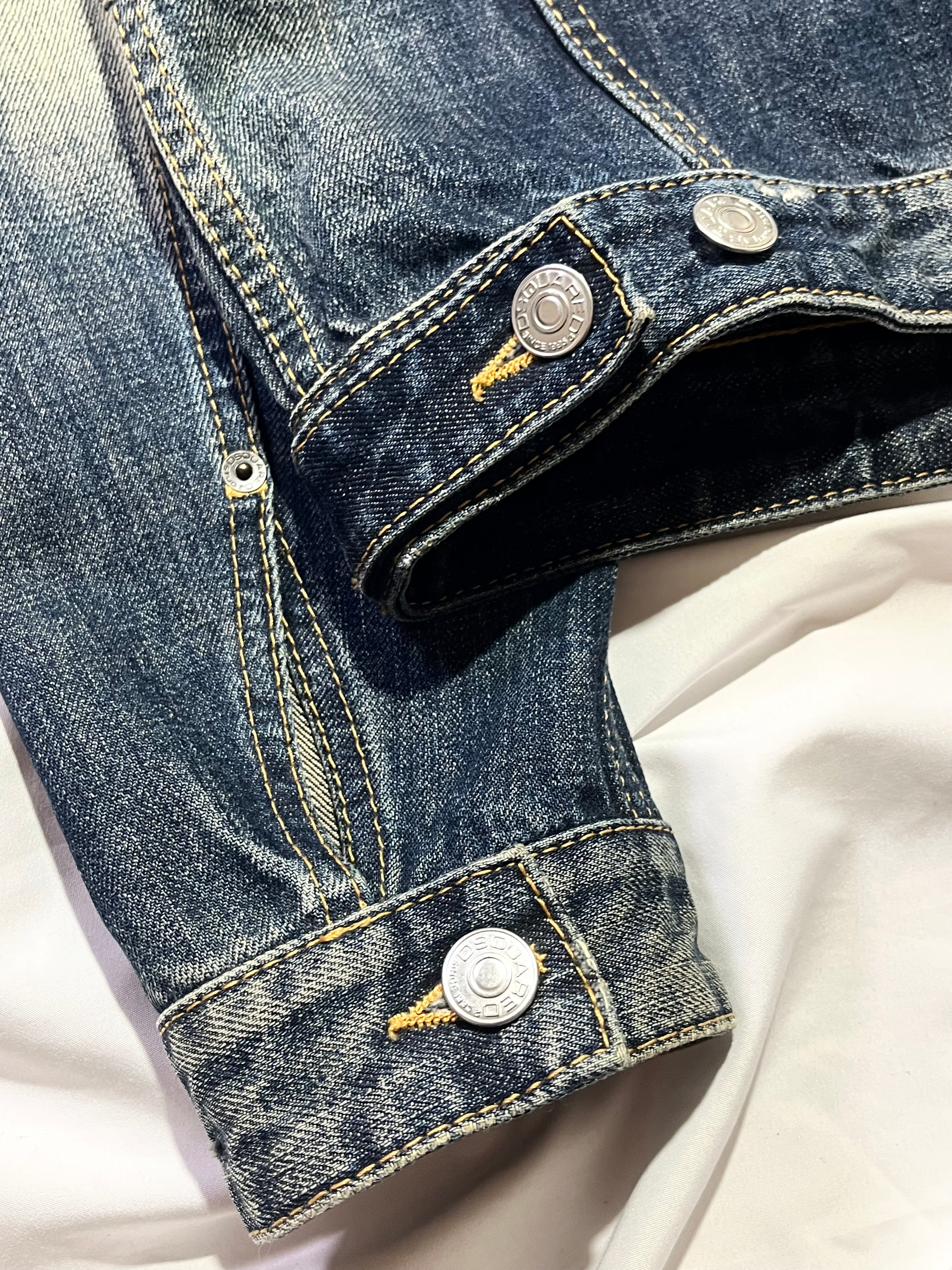 DSQUARED2 STUDDED DENIM TRUCKER JACKET IN SIZE 46