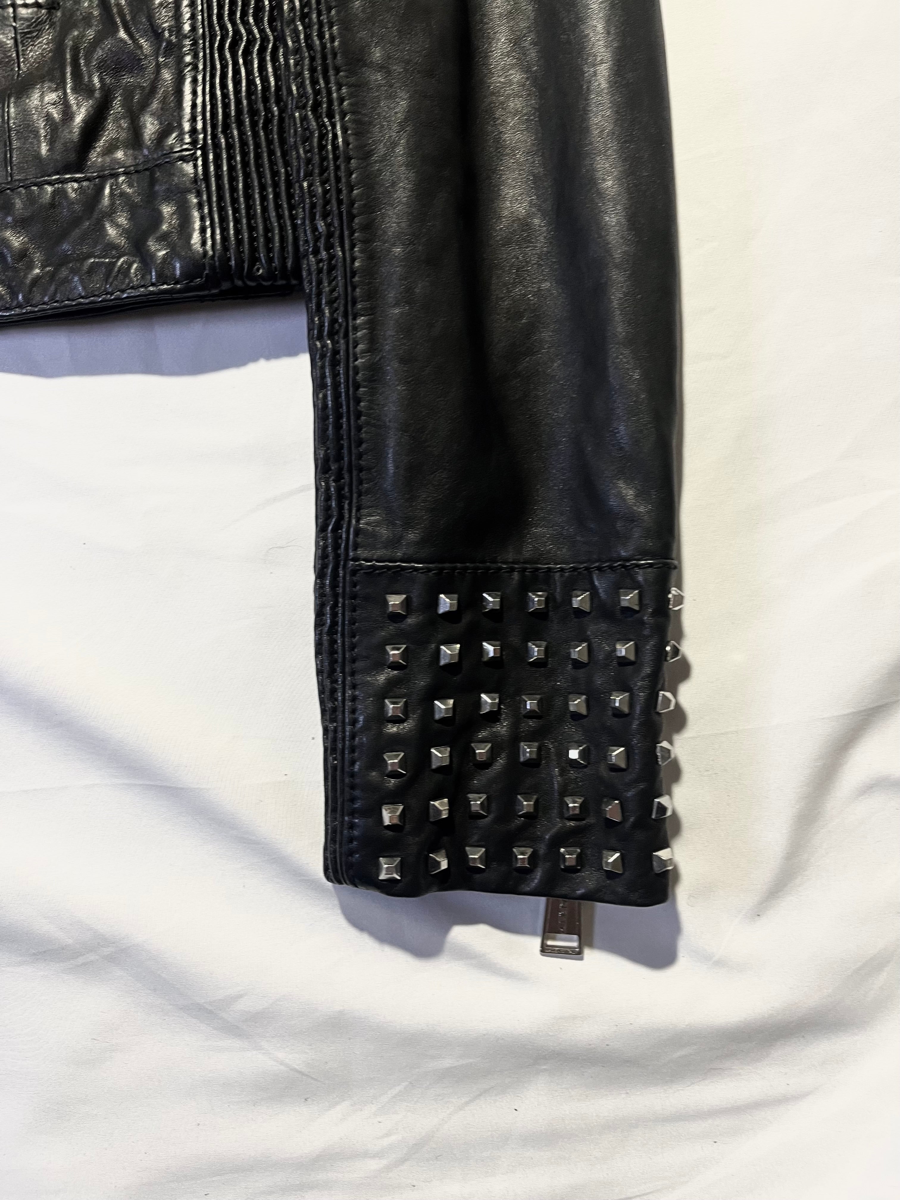 DSQUARED2 STUDDED PERFECTO BIKER LEATHER JACKET IN SIZE 40
