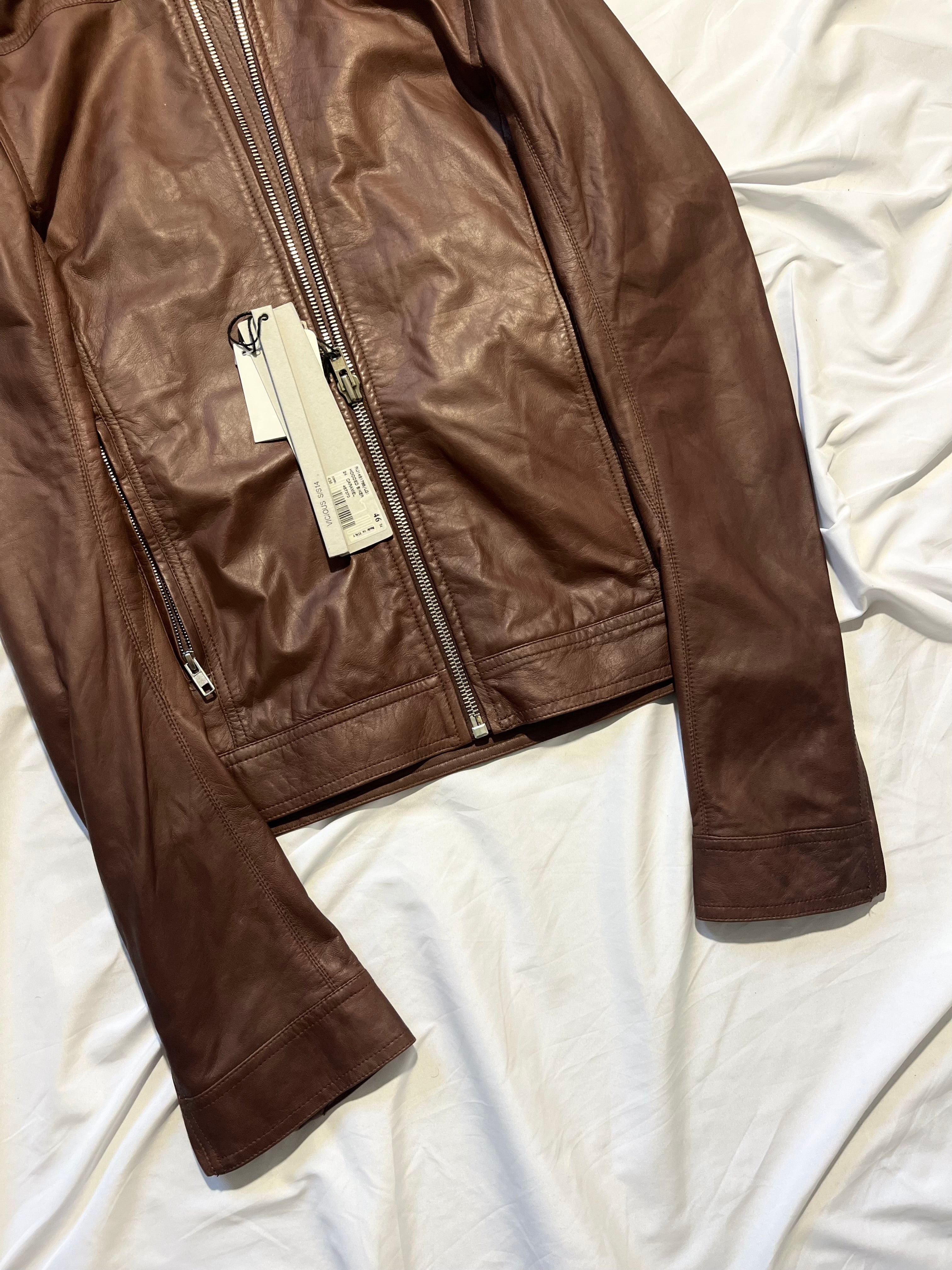 RICK OWENS FW14 "MOODY" HOODED LAMBSKIN JACKET IN CARAMEL SIZE 46IT